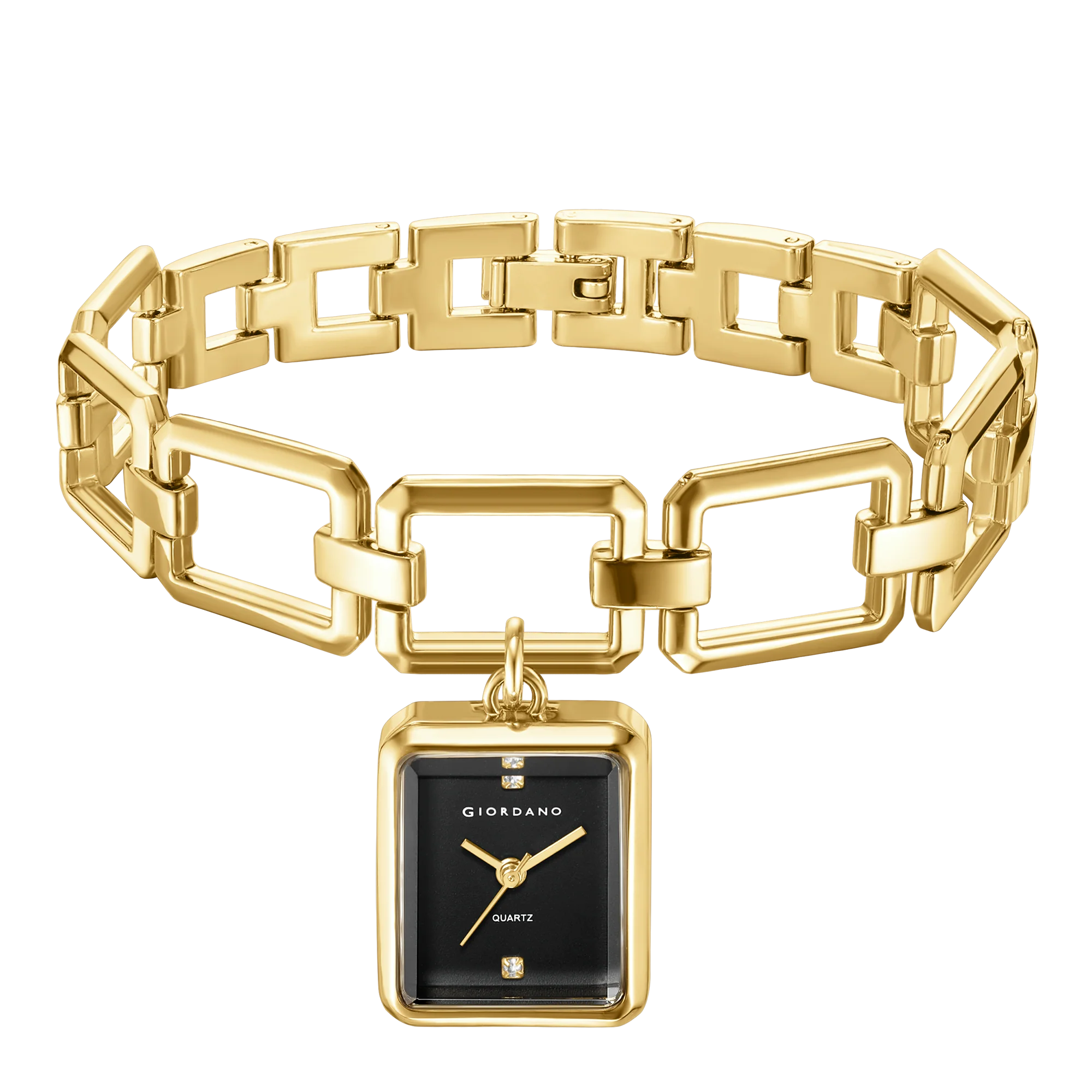 Giordano Analog Bracelet Watch for Women with Square Black Dial, Crystal Hour Markers, Quartz Movement and Gold-Tone Link Bracelet - GZ-60187-11 - Image 4