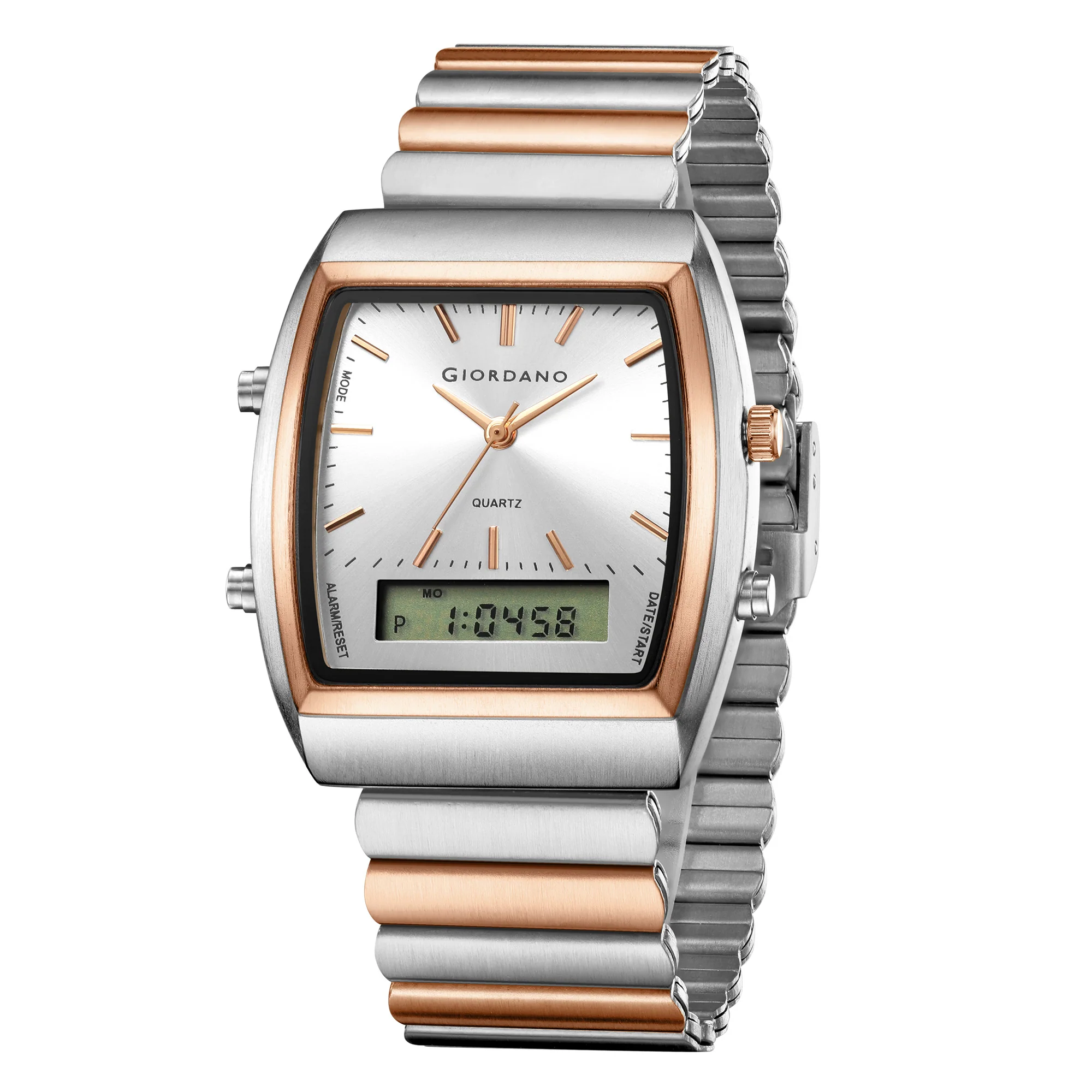 Giordano Analog Digital Watch for Men with Square White Dial, Day Function, Silver and Rose Gold Stainless Steel Strap - GZ-50207-44 - Image 5
