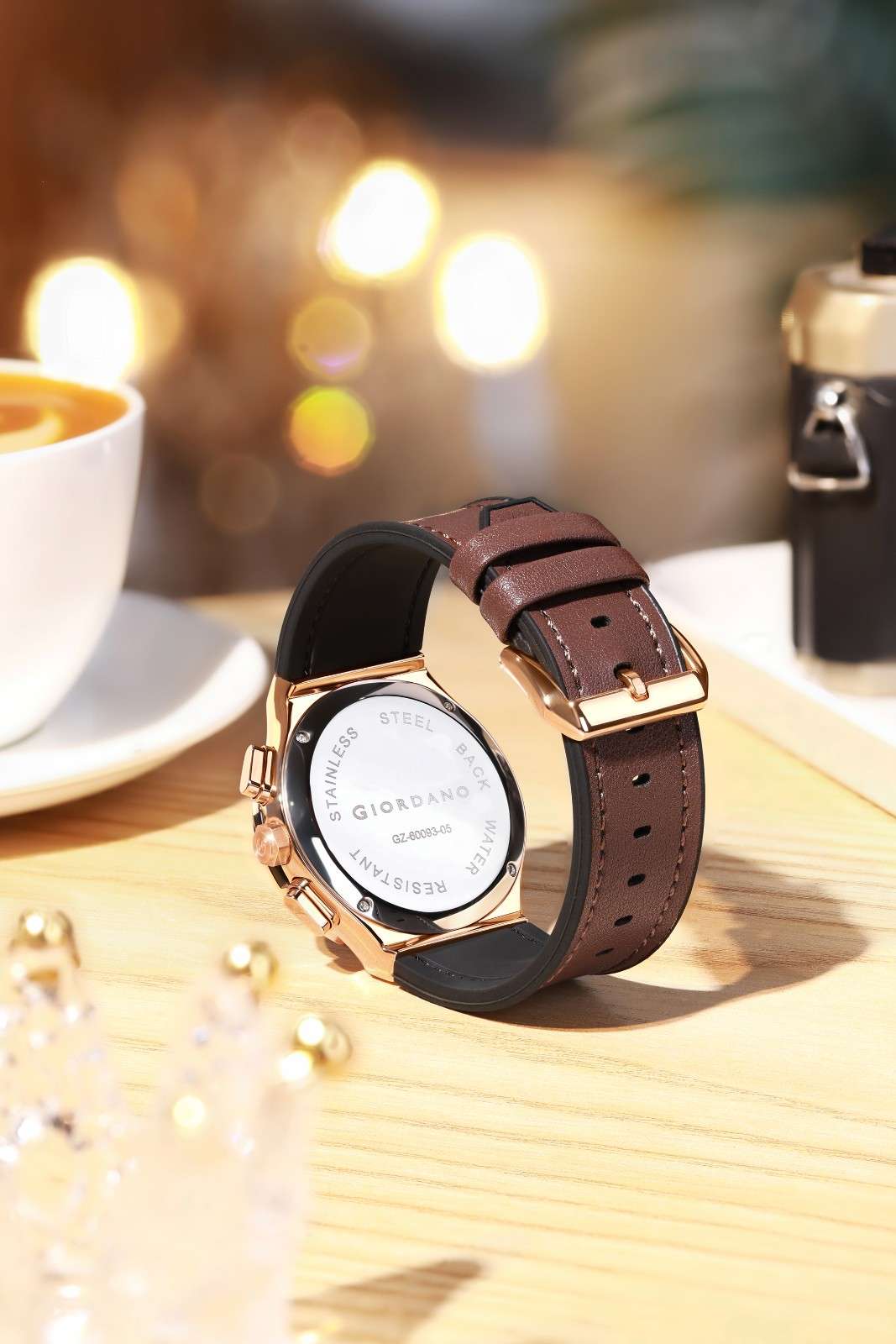 Giordano analog Watch for Women – Round Dial, Leather Strap, Crystal-Studded Bezel with Quartz Movement-GZ-60093-05 - Image 3