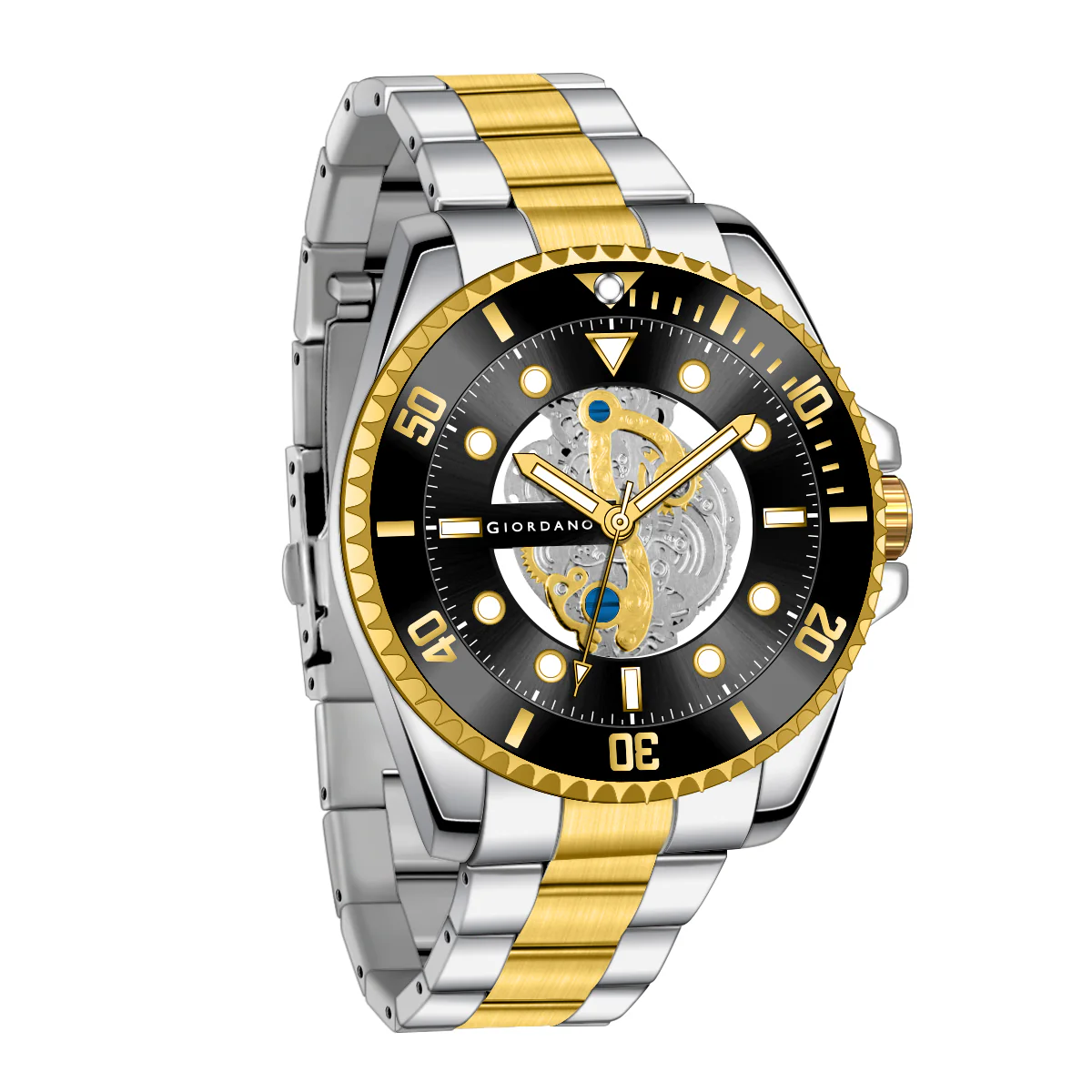 Giordano analog Watch for men– Skeleton Dial, Rotating Bezel, Two-Tone Stainless Steel Strap-GZ-50135-11 - Image 10