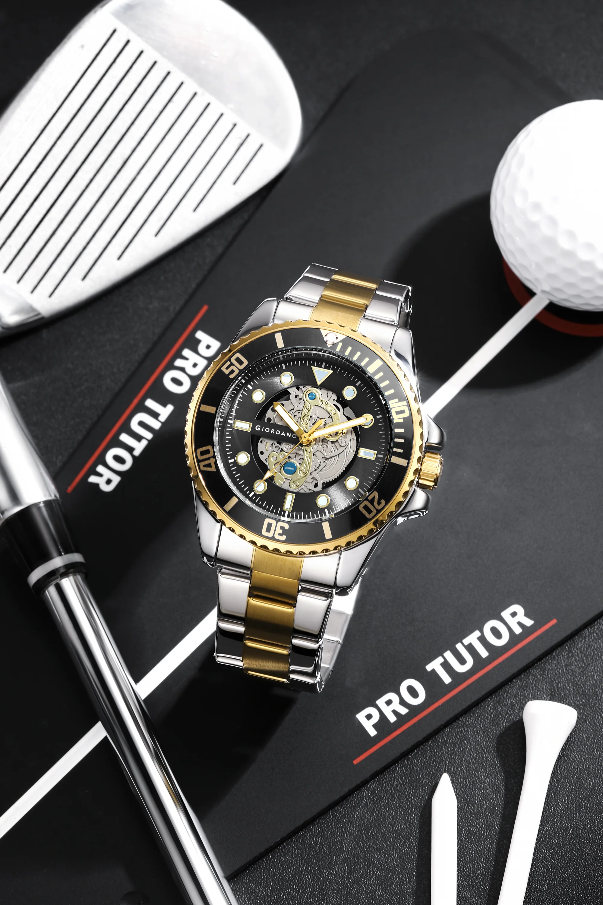 Giordano analog Watch for men– Skeleton Dial, Rotating Bezel, Two-Tone Stainless Steel Strap-GZ-50135-11 - Image 3