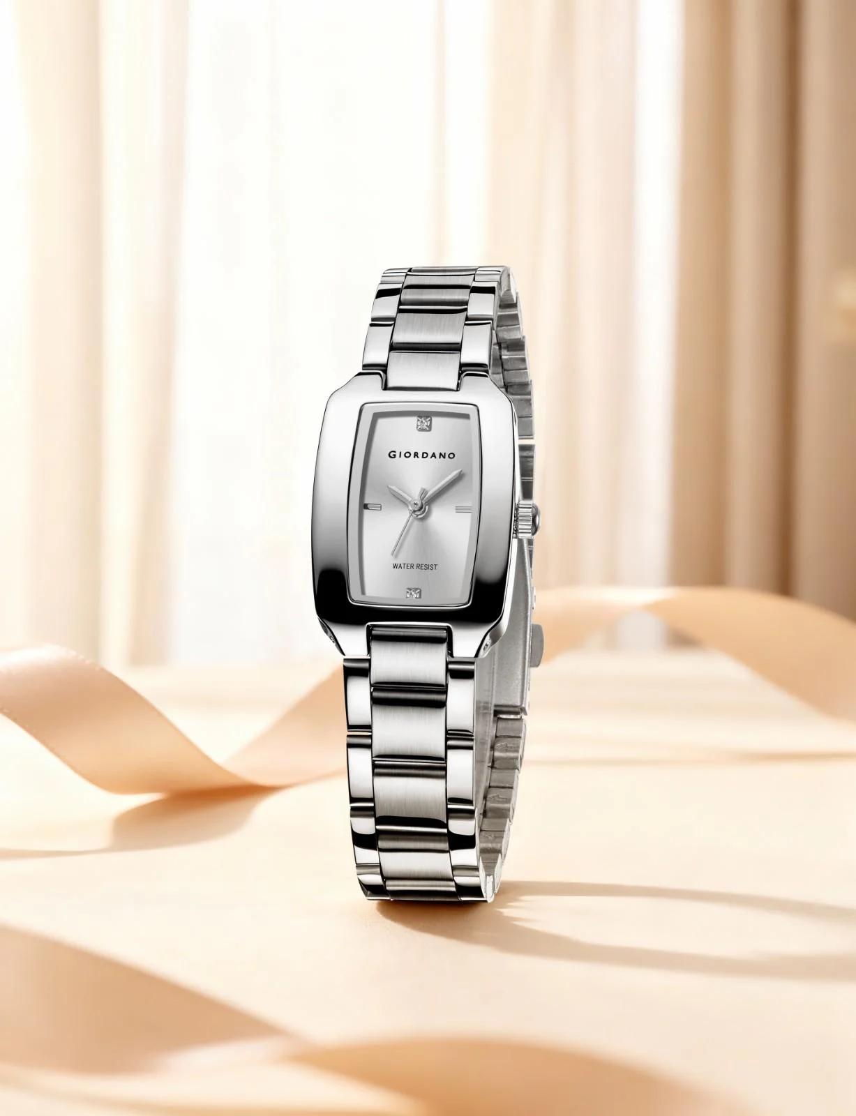 Giordano Analog Watch for Women – Rectangular Dial, Stainless Steel Strap, Crystal Accent Markers, Elegant Wristwatch - GZ-60140-11