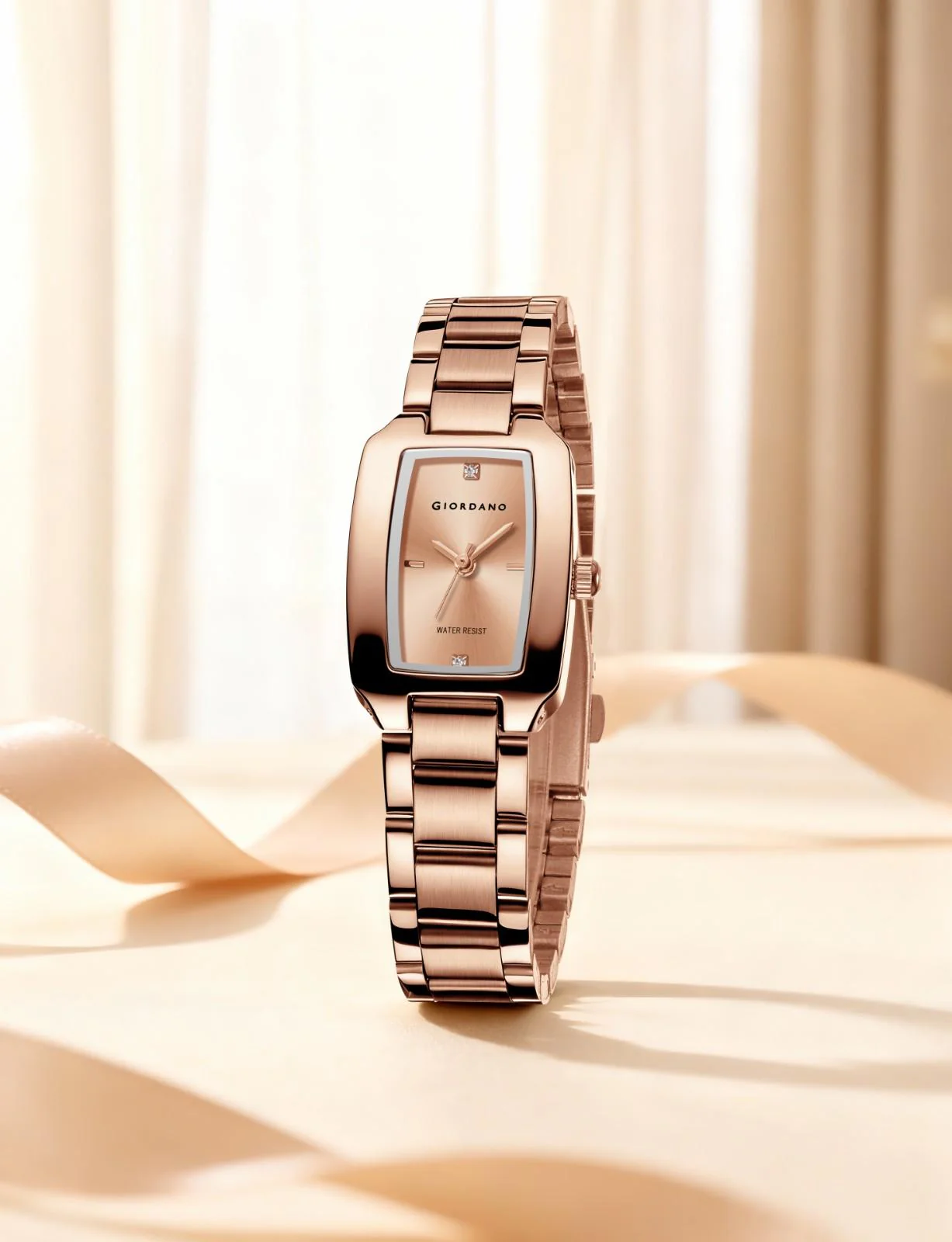 Giordano Analog Watch for Women – Rectangular Dial, Stainless Steel Strap, Crystal Accent Markers, Elegant Wristwatch - GZ-60140-33