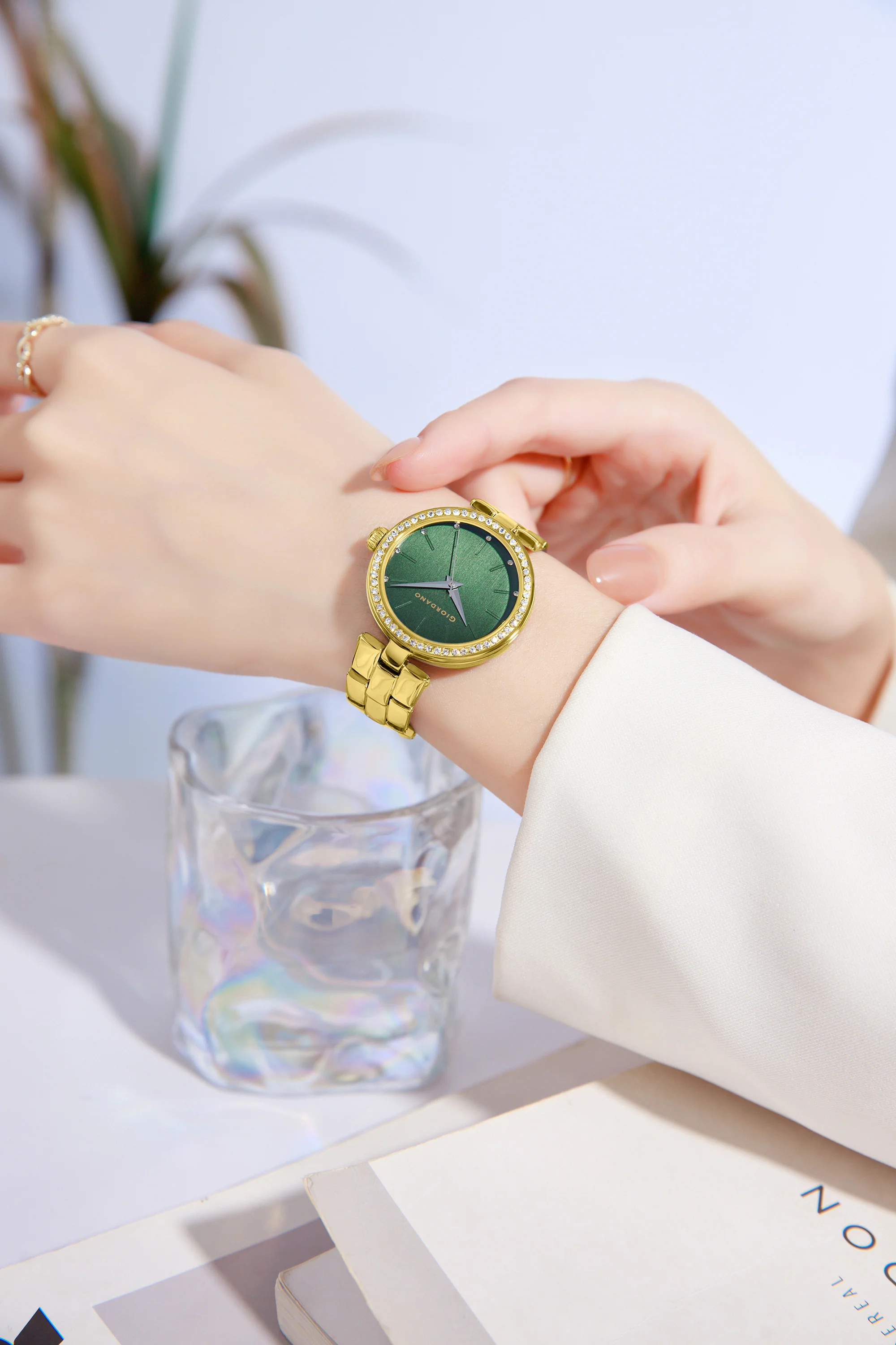 Giordano Analog Watch for Women with Diamond Studded Case and Metal Strap | A2079-66 - Image 2