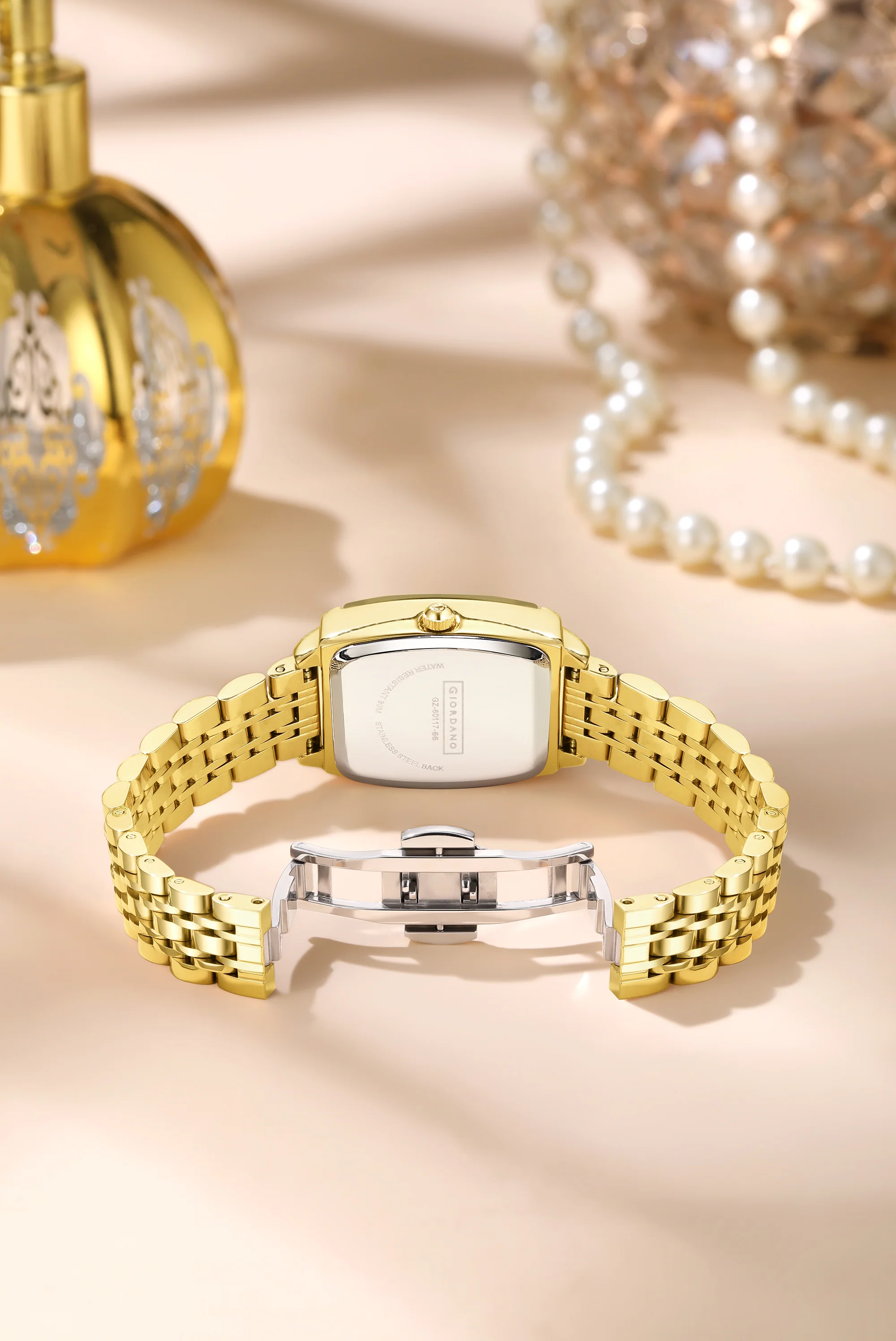 Giordano Analog Watch with Bracelet Set for Women – Cut Glass Square Dial, Crystal Roman Indices and Stainless Steel Strap – Elegant Gift Combo for Women | GZ-60117-66 - Image 5