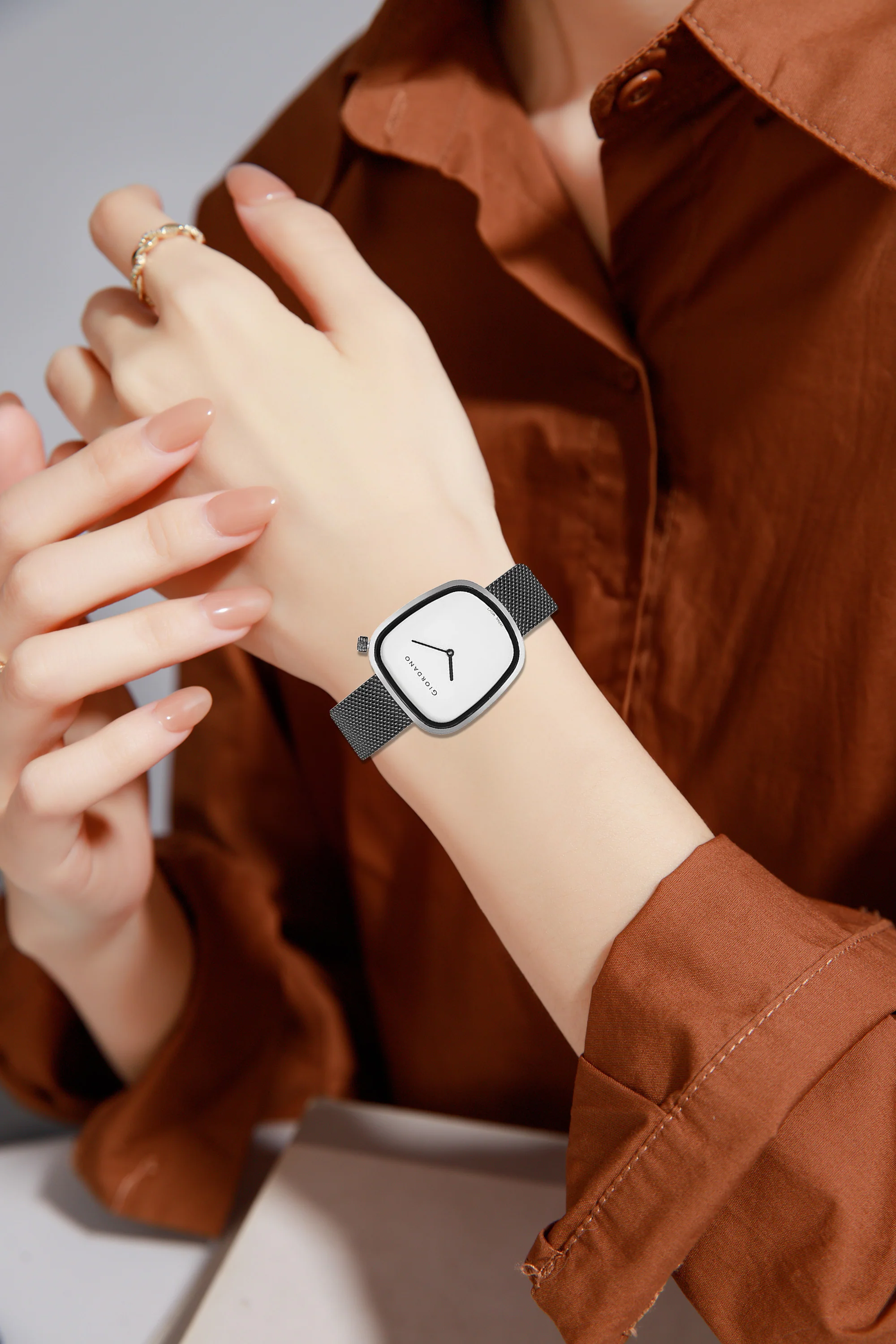 Giordano Black Analog Wrist Watch for Women with Stylish Metal Strap, Square dial and 3 Hand Mechanism GD-60006-11 - Image 2