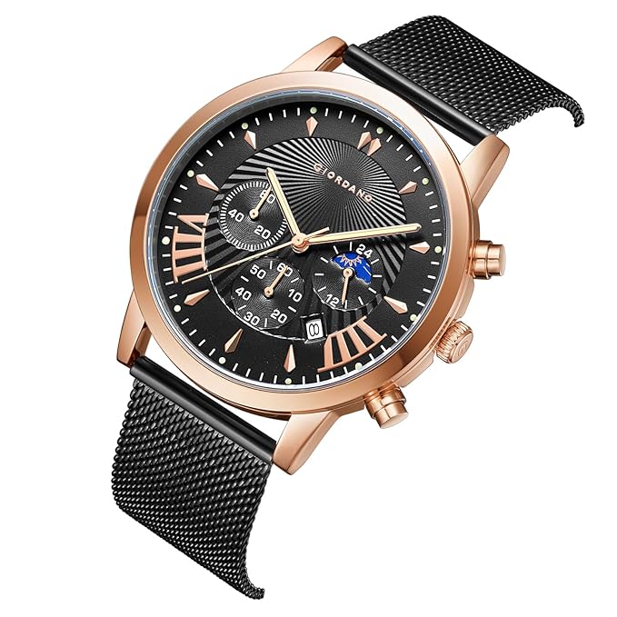 Giordano Black Stylish Multifunctional Watch for Men with Roman Indices and Stainless Steel Strap GZ-50056-22 - Image 5