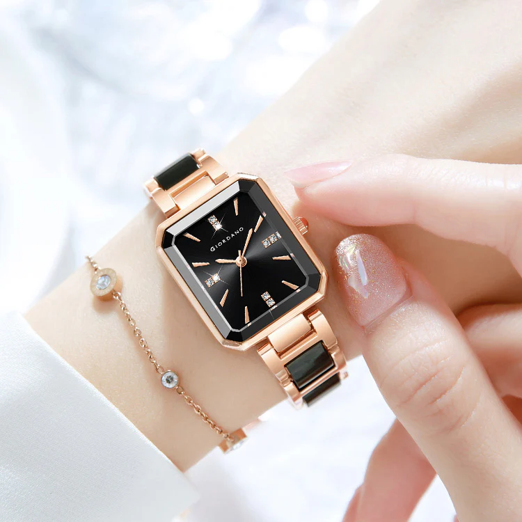 Giordano Classic Rectangular Dial Watch for women with Crystal Markers and dual tone stainless steel Strap GZ-60101-11 - Image 4