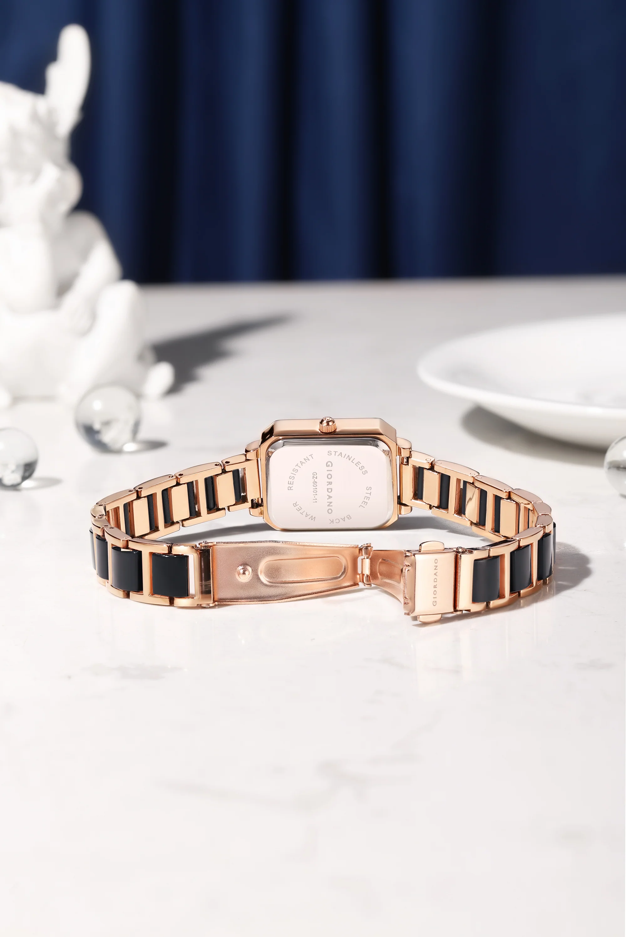 Giordano Classic Rectangular Dial Watch for women with Crystal Markers and dual tone stainless steel Strap GZ-60101-11 - Image 5