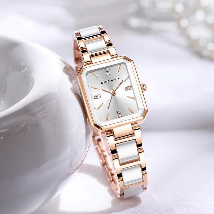 Giordano Classic Rectangular Dial Watch for women with Crystal Markers and dual tone stainless steel Strap GZ-60101-33 - Image 3