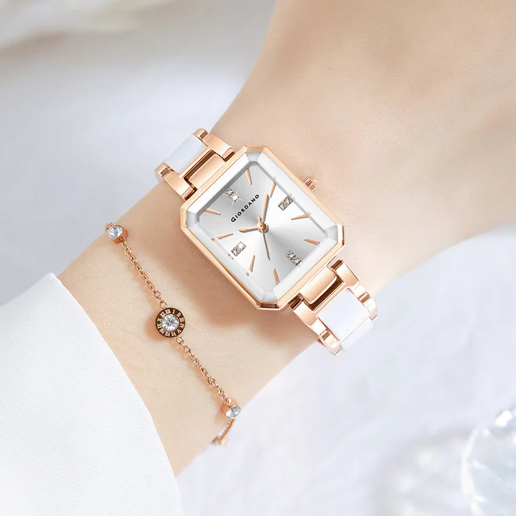 Giordano Classic Rectangular Dial Watch for women with Crystal Markers and dual tone stainless steel Strap GZ-60101-33 - Image 4