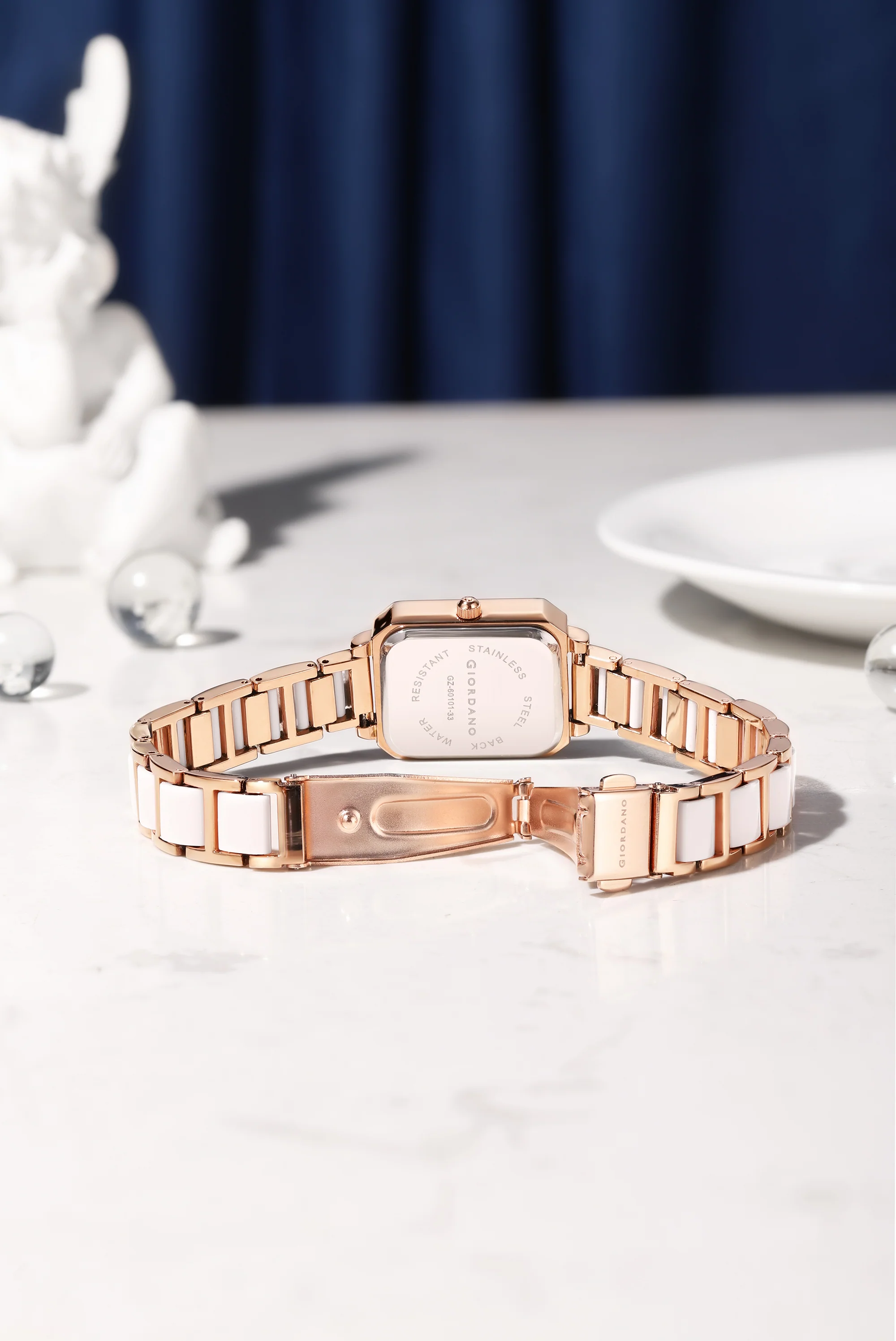Giordano Classic Rectangular Dial Watch for women with Crystal Markers and dual tone stainless steel Strap GZ-60101-33 - Image 6