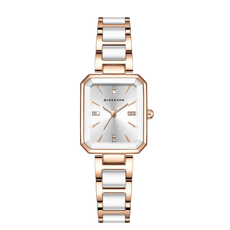 Giordano Classic Rectangular Dial Watch for women with Crystal Markers and dual tone stainless steel Strap GZ-60101-33 - Image 7