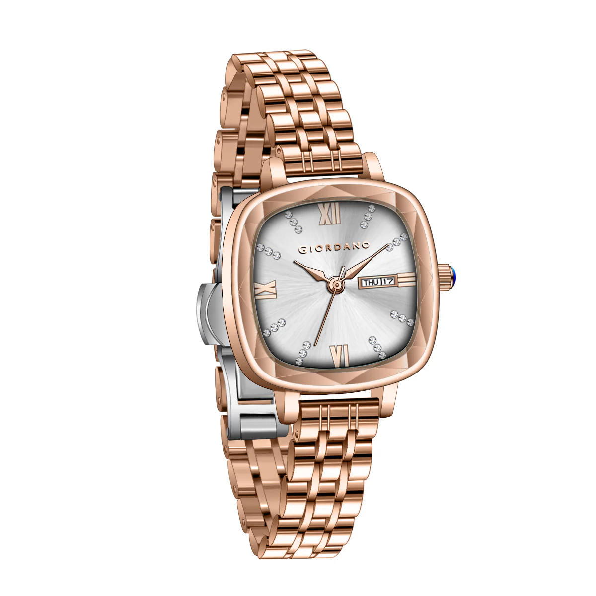 Giordano Elegant Square Watch for Women – Crystal & Roman Hour Markers, Day-Date Display, Stainless Steel Strap | GZ-60097-55 - Image 7