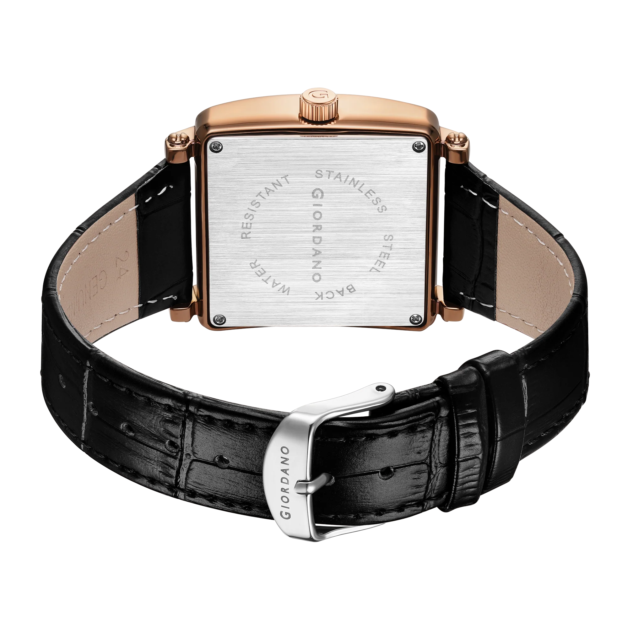 Giordano Elegant Watch for women Crystal-Studded Square Dial, Leather Band, Roman Numeral Dial-GZ-60091-01 - Image 5