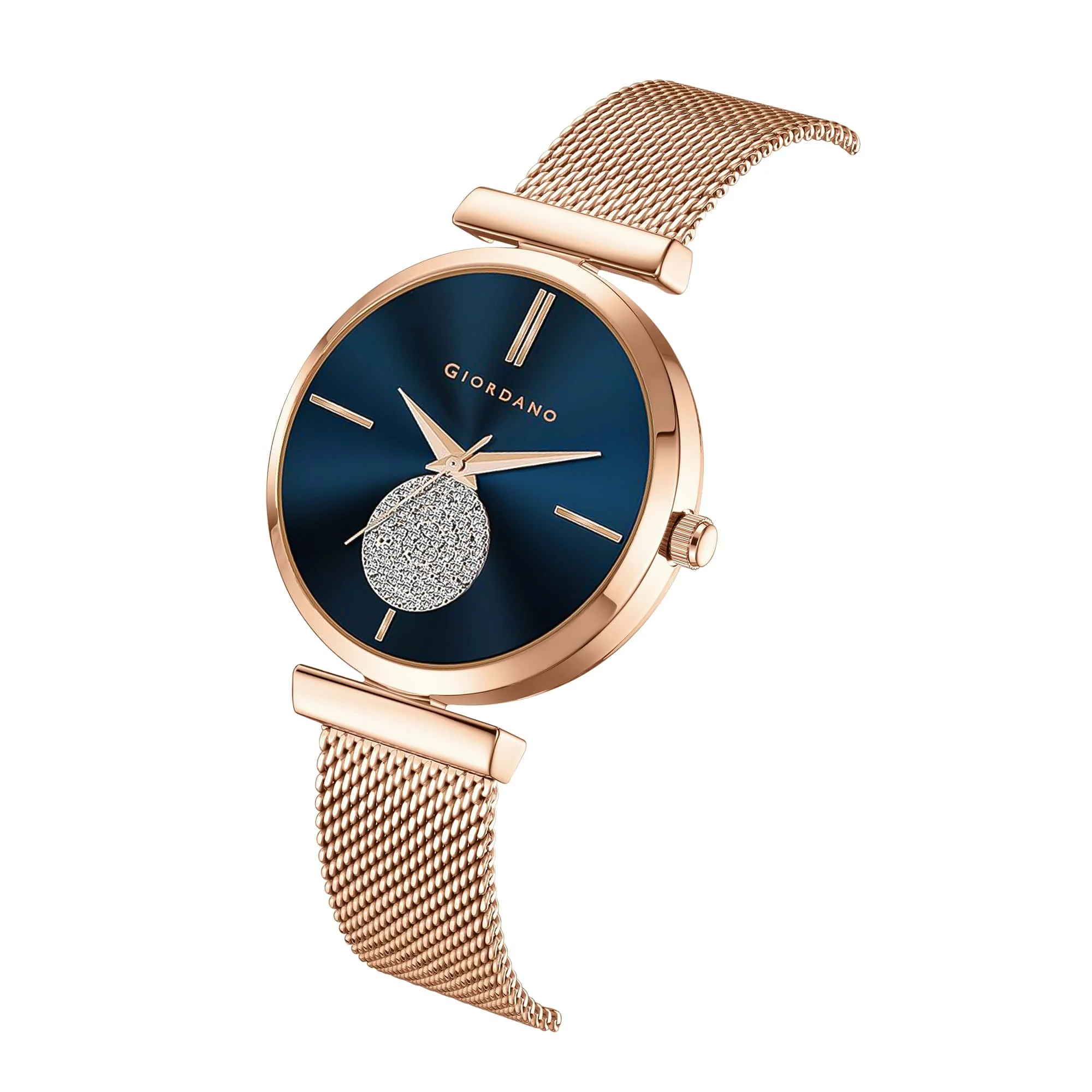 Giordano Eleganza Collection Analog Watch for Women with Crystal Studded Dial and Metallic Mesh Strap GD-4066-44 - Image 5