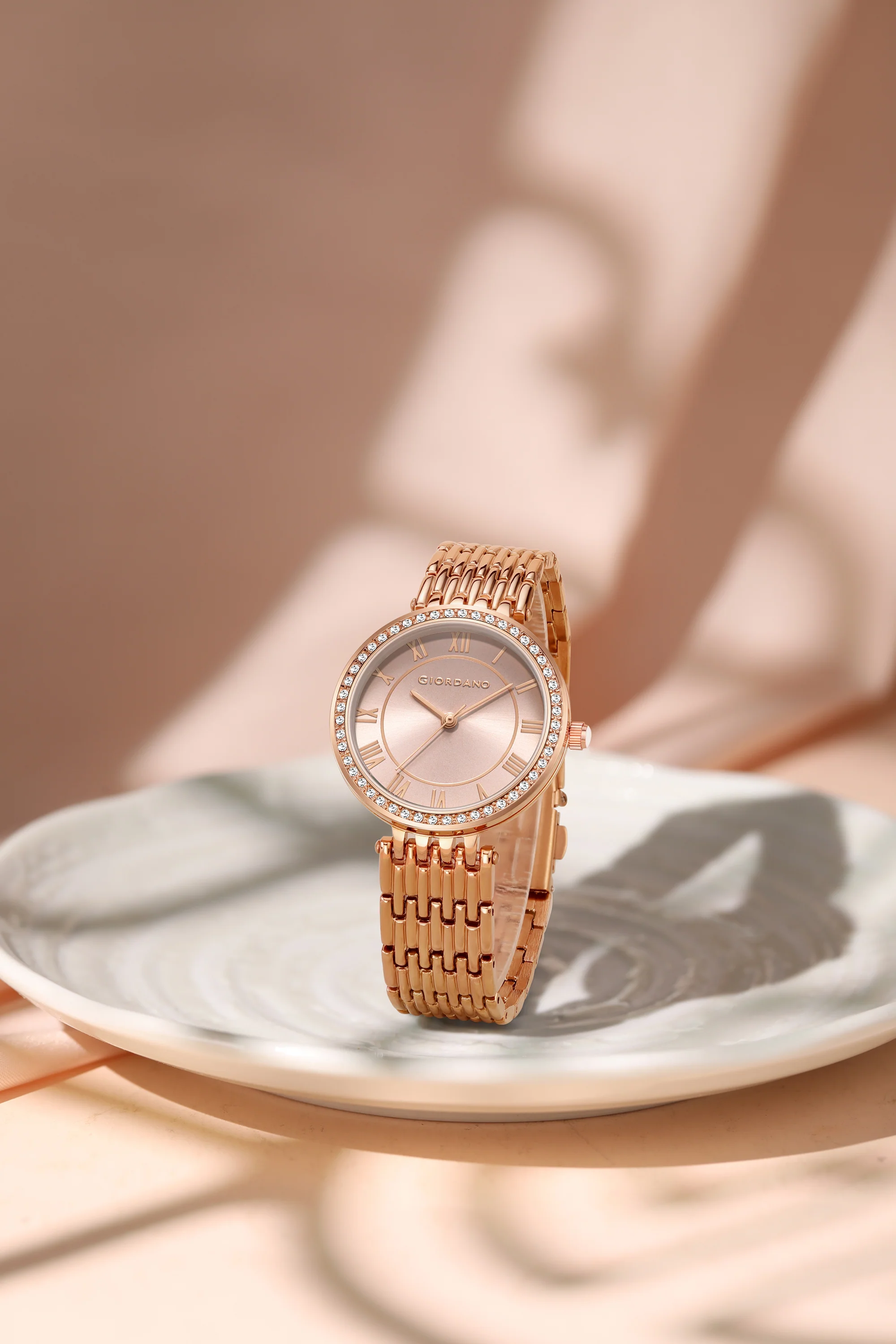 Giordano Eleganza Collection Watch for Women with Stainless Steel Strap and Crystal Embellished Bezel, Roman Numerals-A2083-66