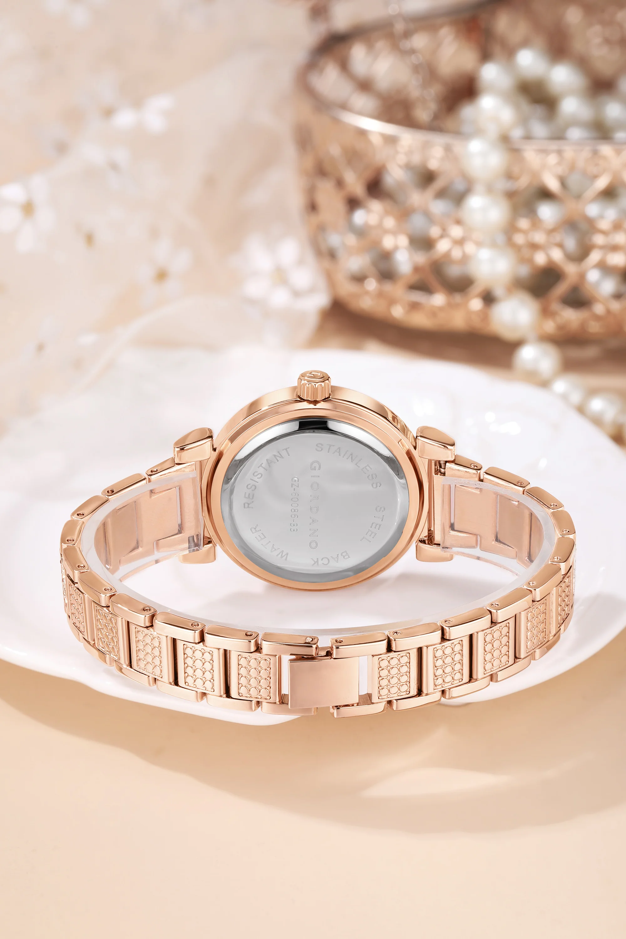 Giordano Luxury Analog Watch for Women - Elegant Crystal Design with sub dial and Diamond Studed statinless Steel Strap | GZ-60086-33 - Image 5