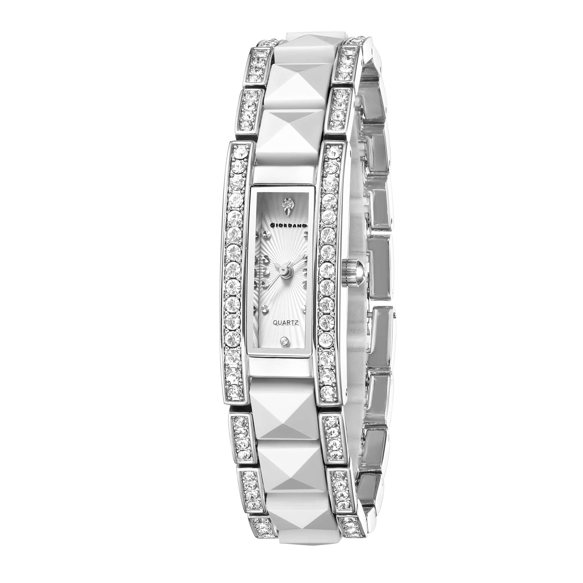 Giordano Luxury Crystal Studded Bracelet Watch for Women - Elegant Rectangular Dial, Quartz Movement and stainless steel strap | GZ-60104-22 - Image 5