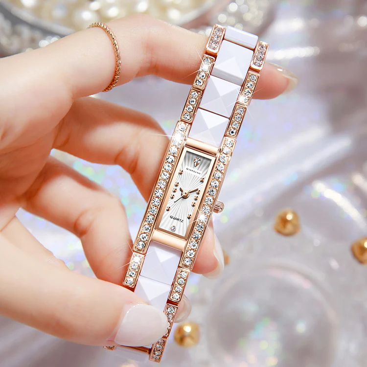 Giordano Luxury Crystal Studded Bracelet Watch for Women - Elegant Rectangular Dial, Quartz Movement and stainless steel strap | GZ-60104-33 - Image 6