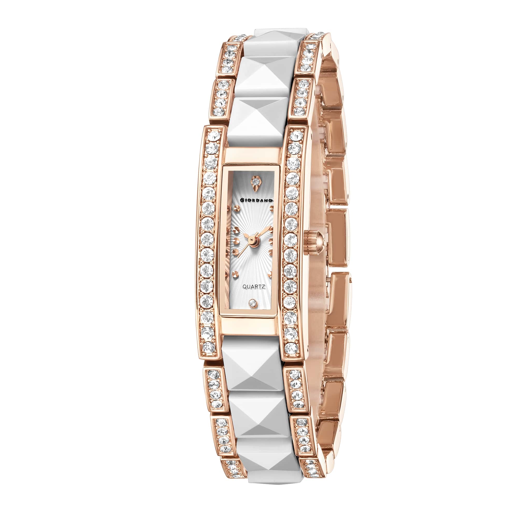 Giordano Luxury Crystal Studded Bracelet Watch for Women - Elegant Rectangular Dial, Quartz Movement and stainless steel strap | GZ-60104-33 - Image 7