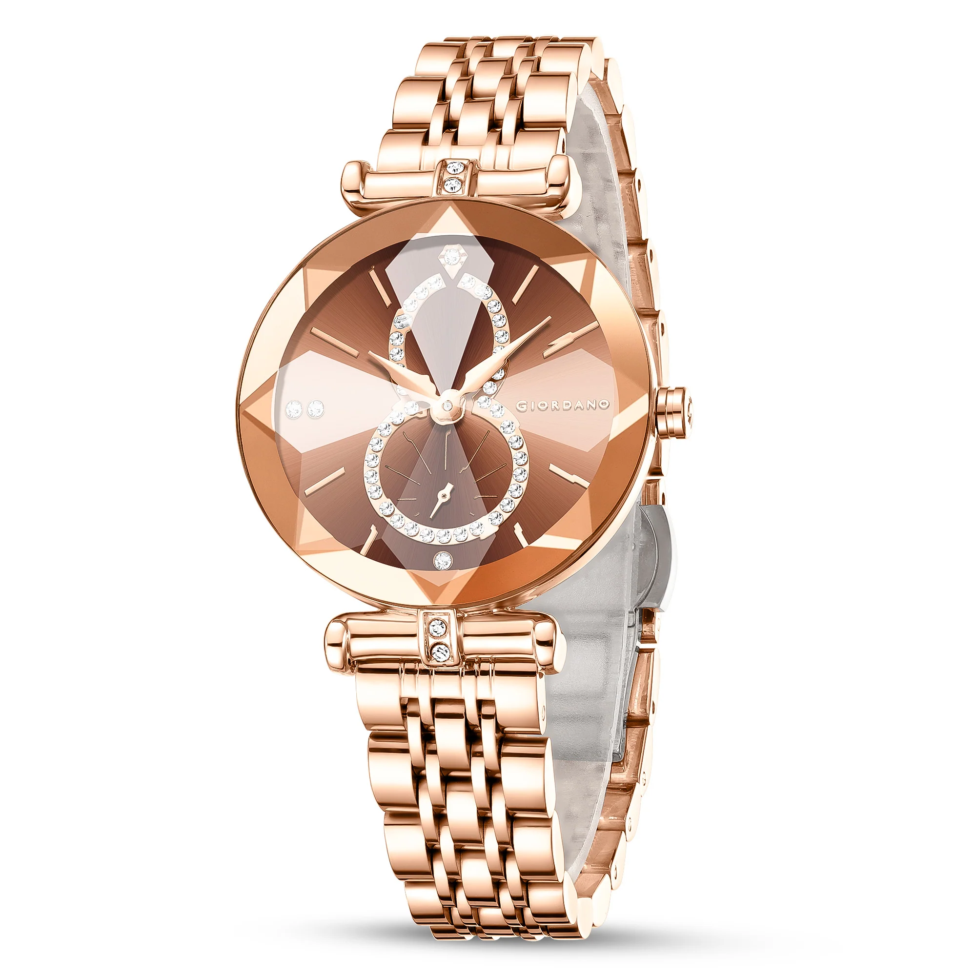Giordano Luxury Watch for women Round Diamond cut glass Dial, Elegant Stainless Steel Strap with Quartz Movement-GZ-60092-33 - Image 4