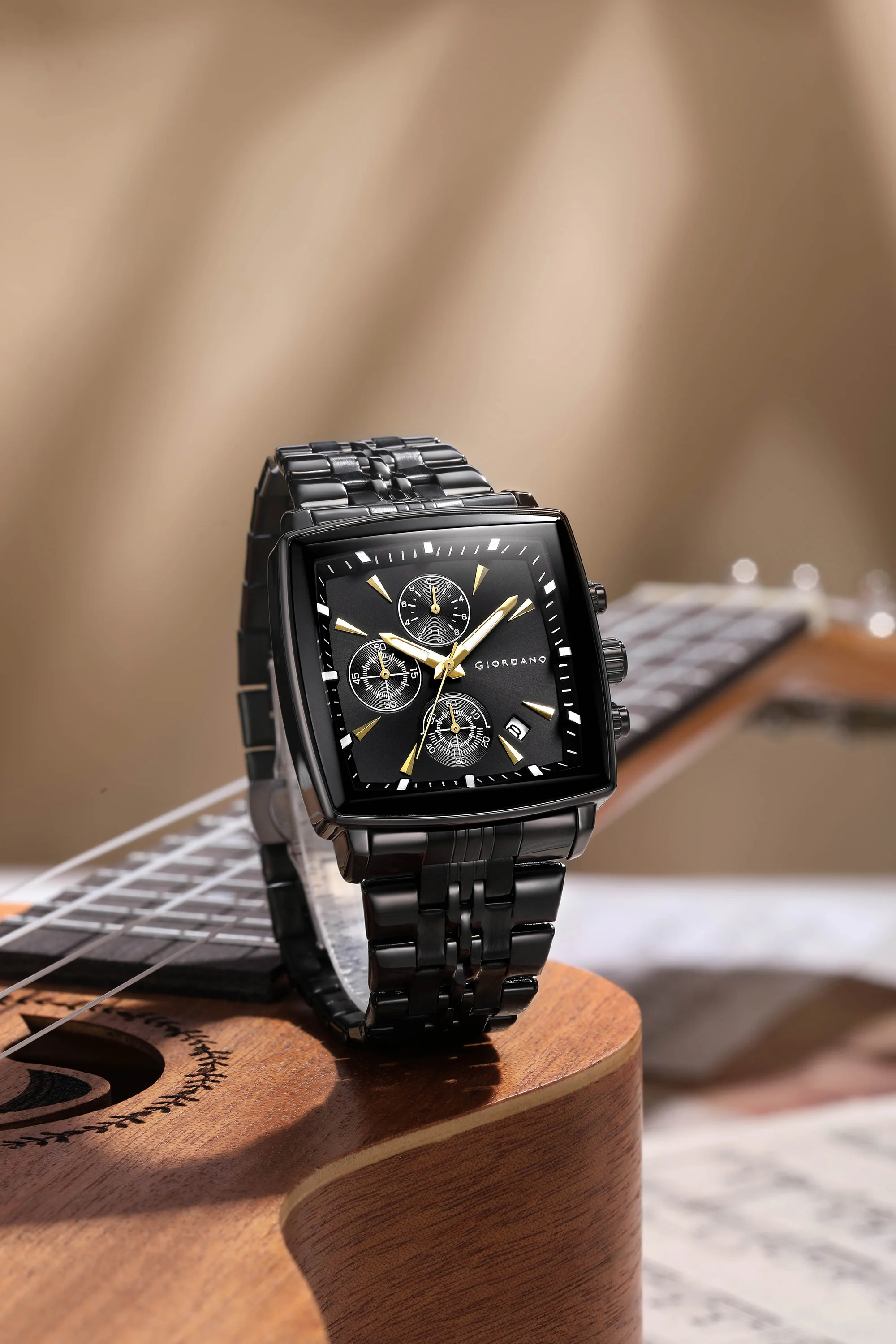 Giordano Multi Function Watch For Men With Square Black Dial, Stainless Steel Strap And Date Display GZ-50138-11 - Image 3