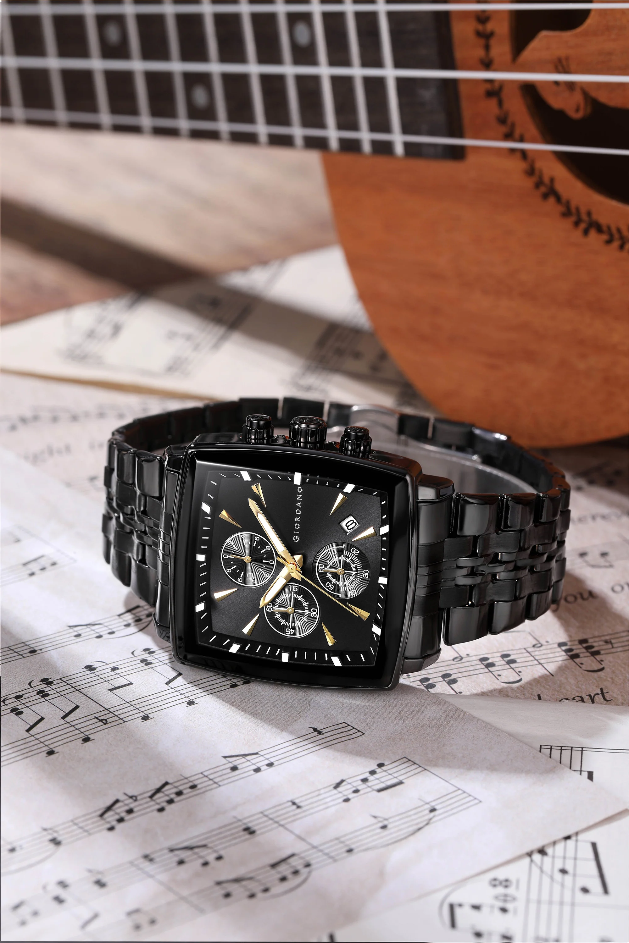 Giordano Multi Function Watch For Men With Square Black Dial, Stainless Steel Strap And Date Display GZ-50138-11 - Image 4