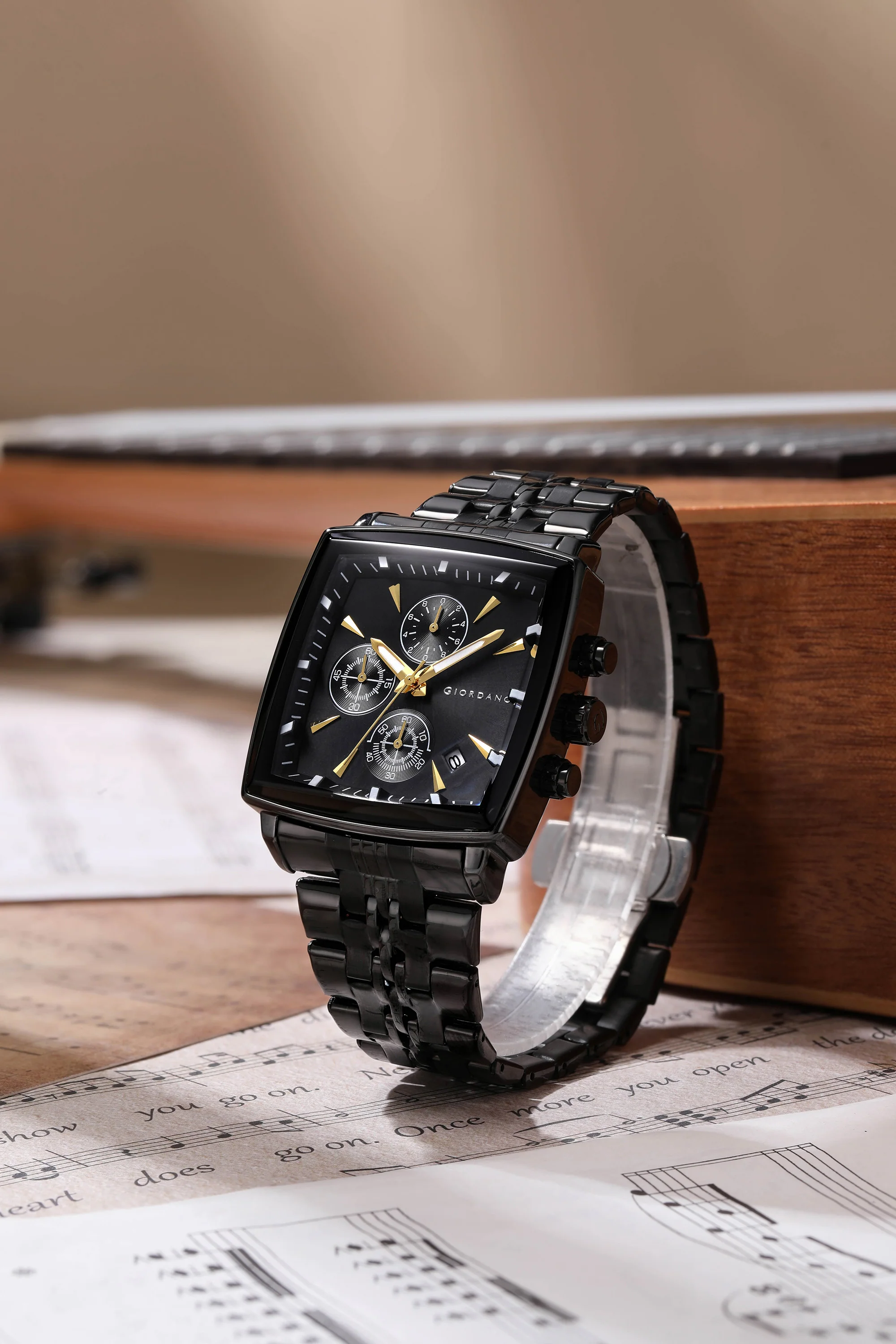 Giordano Multi Function Watch For Men With Square Black Dial, Stainless Steel Strap And Date Display GZ-50138-11 - Image 6