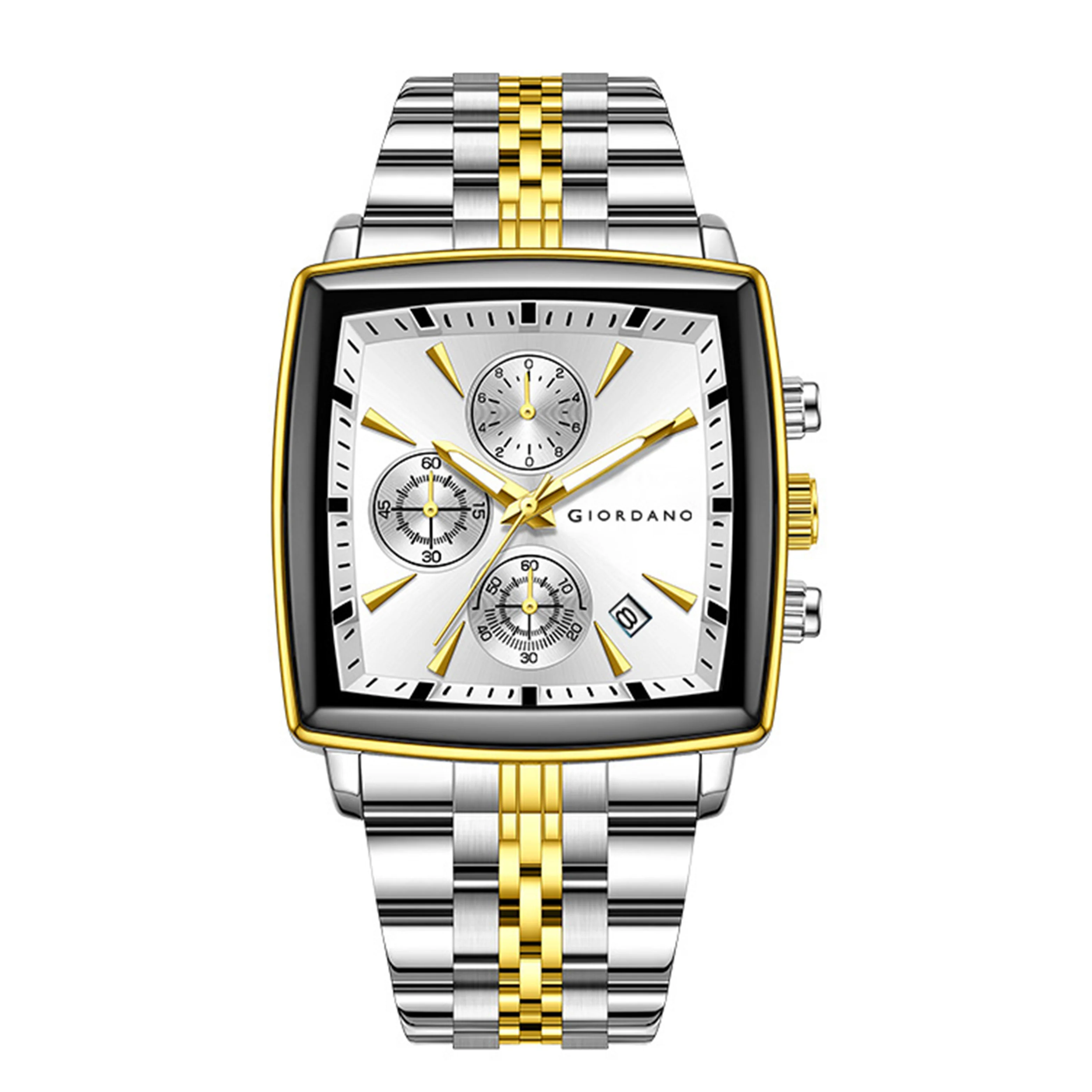 Giordano Multi Function Watch For Men With Square White Dial, Stainless Steel Strap And Date Display GZ-50138-33 - Image 7