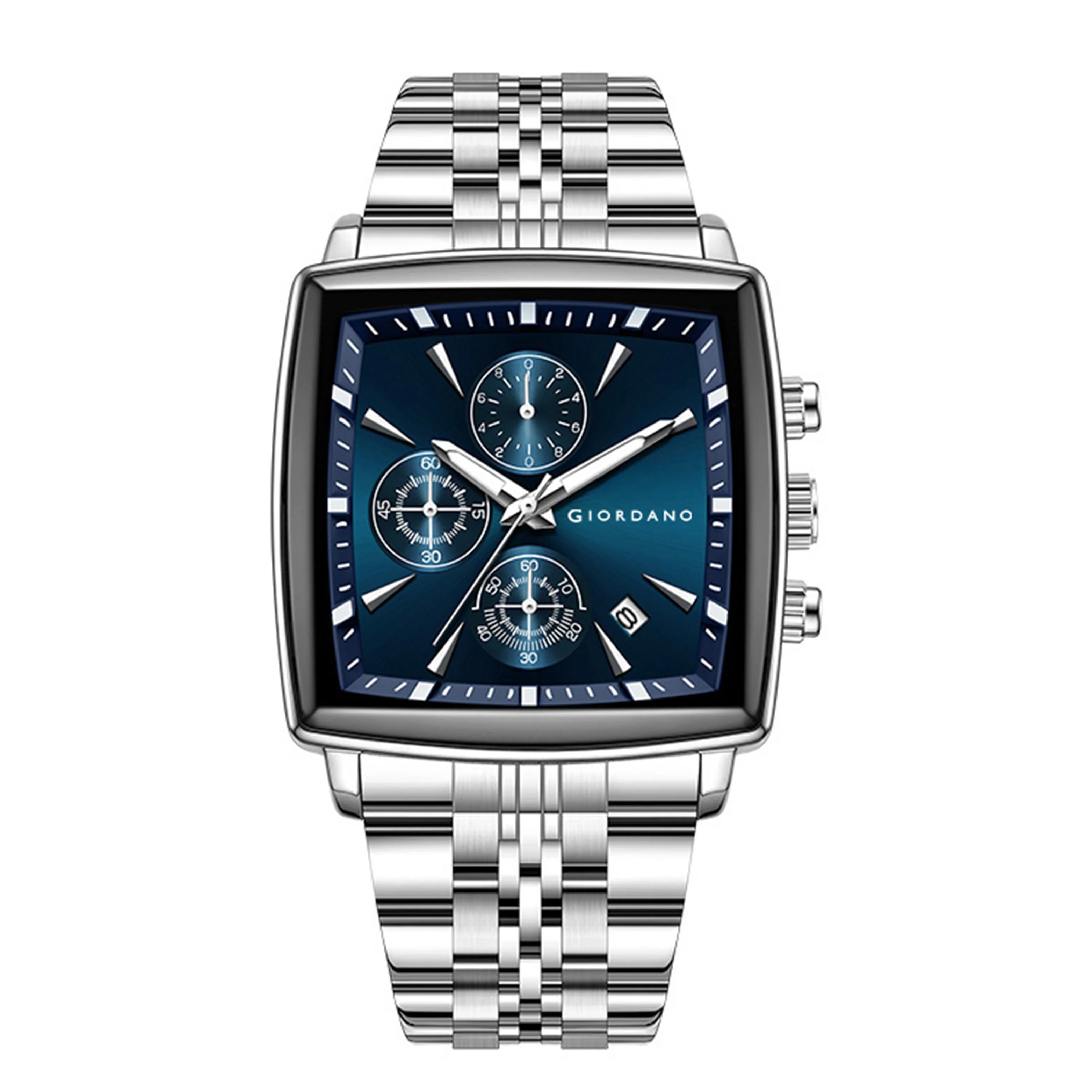 Giordano Multi Function Watch For Men With Square Blue Dial, Stainless Steel Strap And Date Display GZ-50138-22 - Image 7