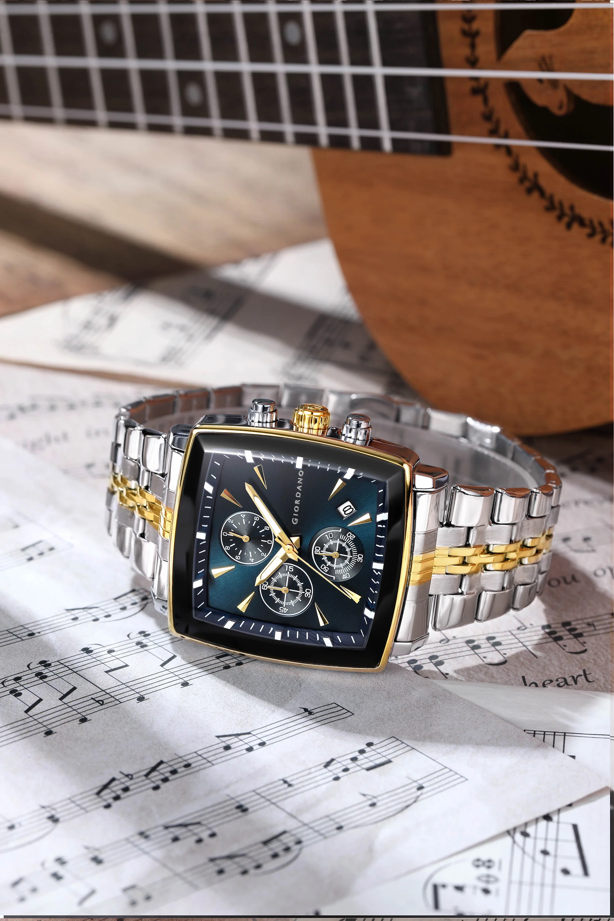 Giordano Multi Function Watch For Men With Square Blue Dial, Stainless Steel Strap And Date Display GZ-50138-44 - Image 4