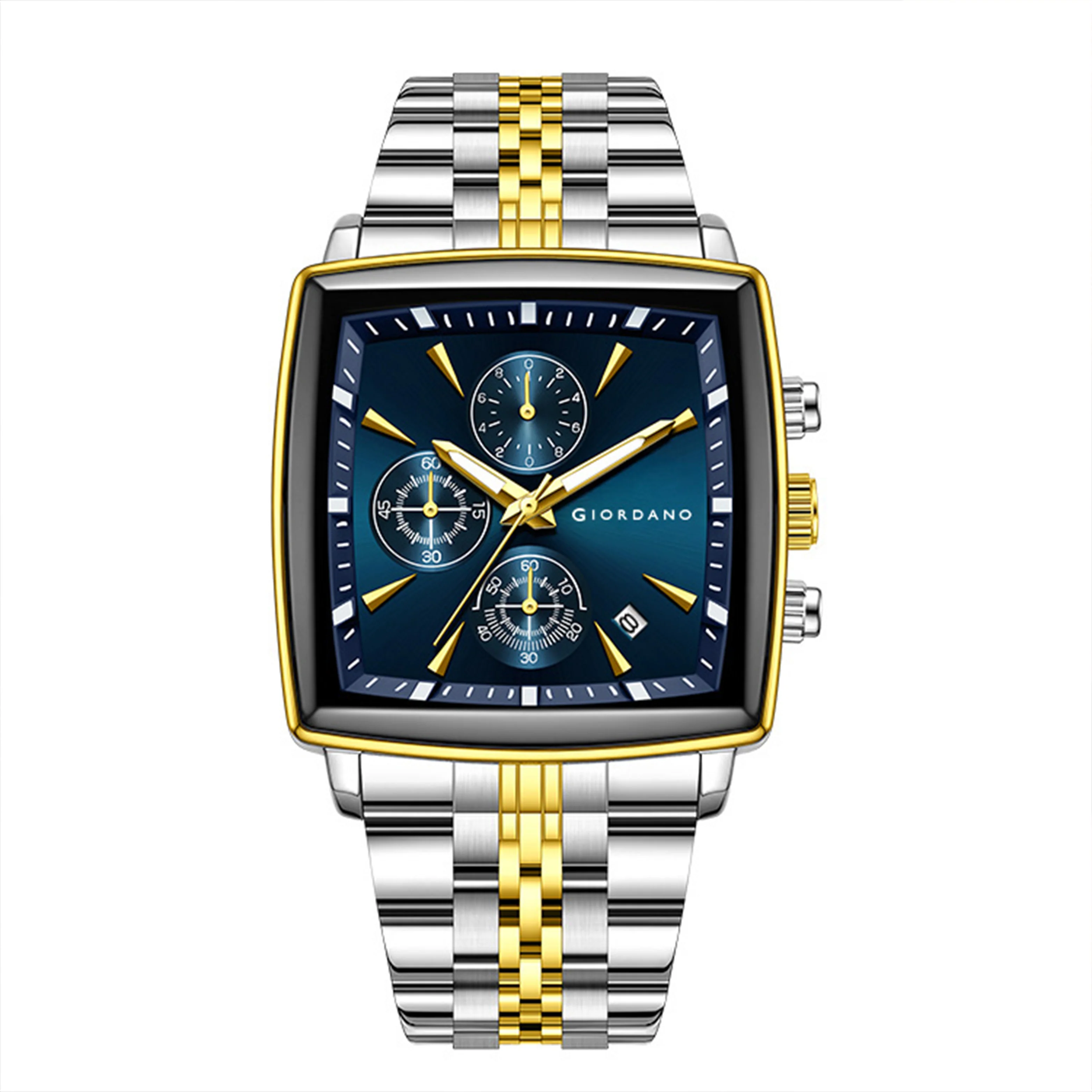 Giordano Multi Function Watch For Men With Square Blue Dial, Stainless Steel Strap And Date Display GZ-50138-44 - Image 7