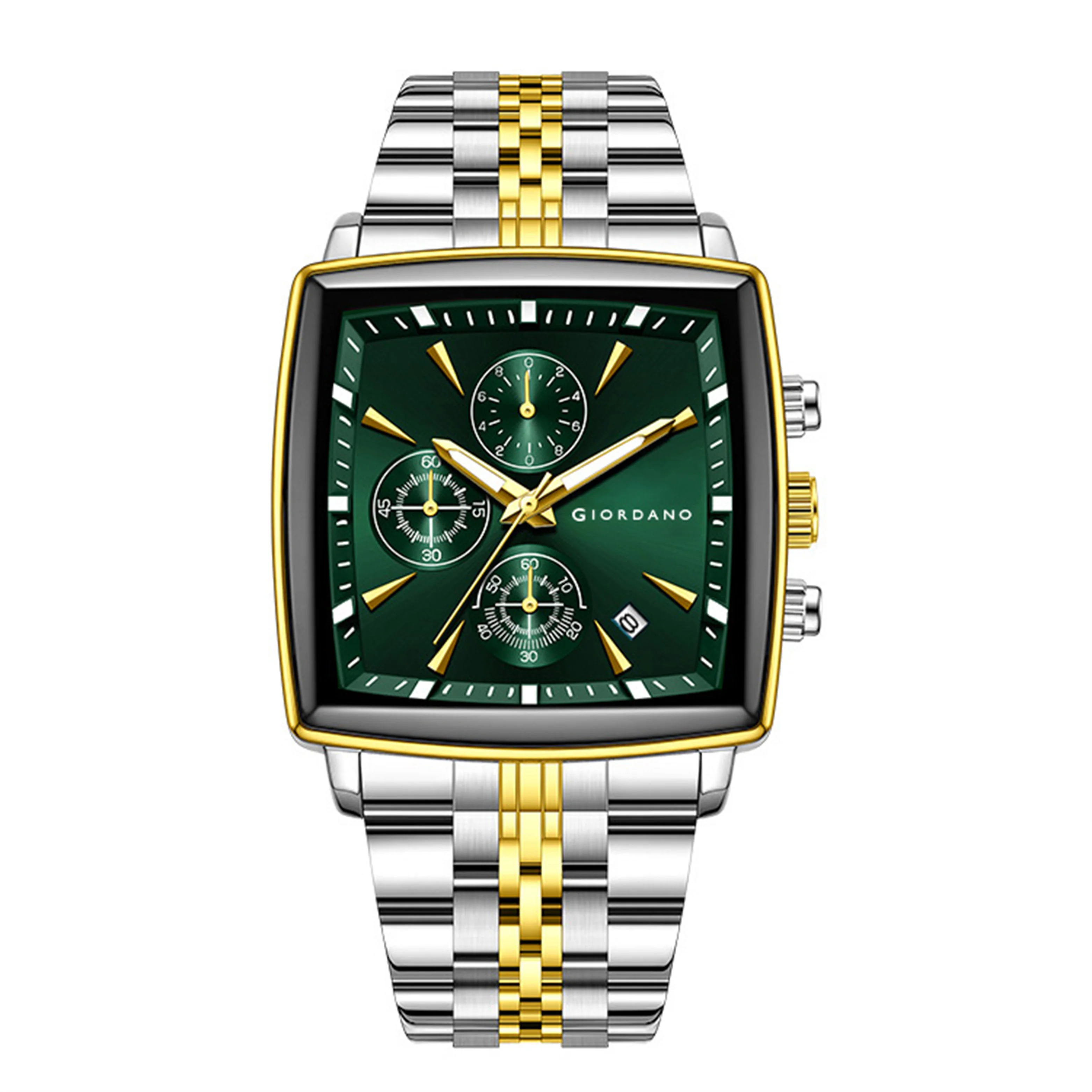 Giordano Multi Function Watch For Men With Square Green Dial, Stainless Steel Strap And Date Display GZ-50138-55 - Image 7
