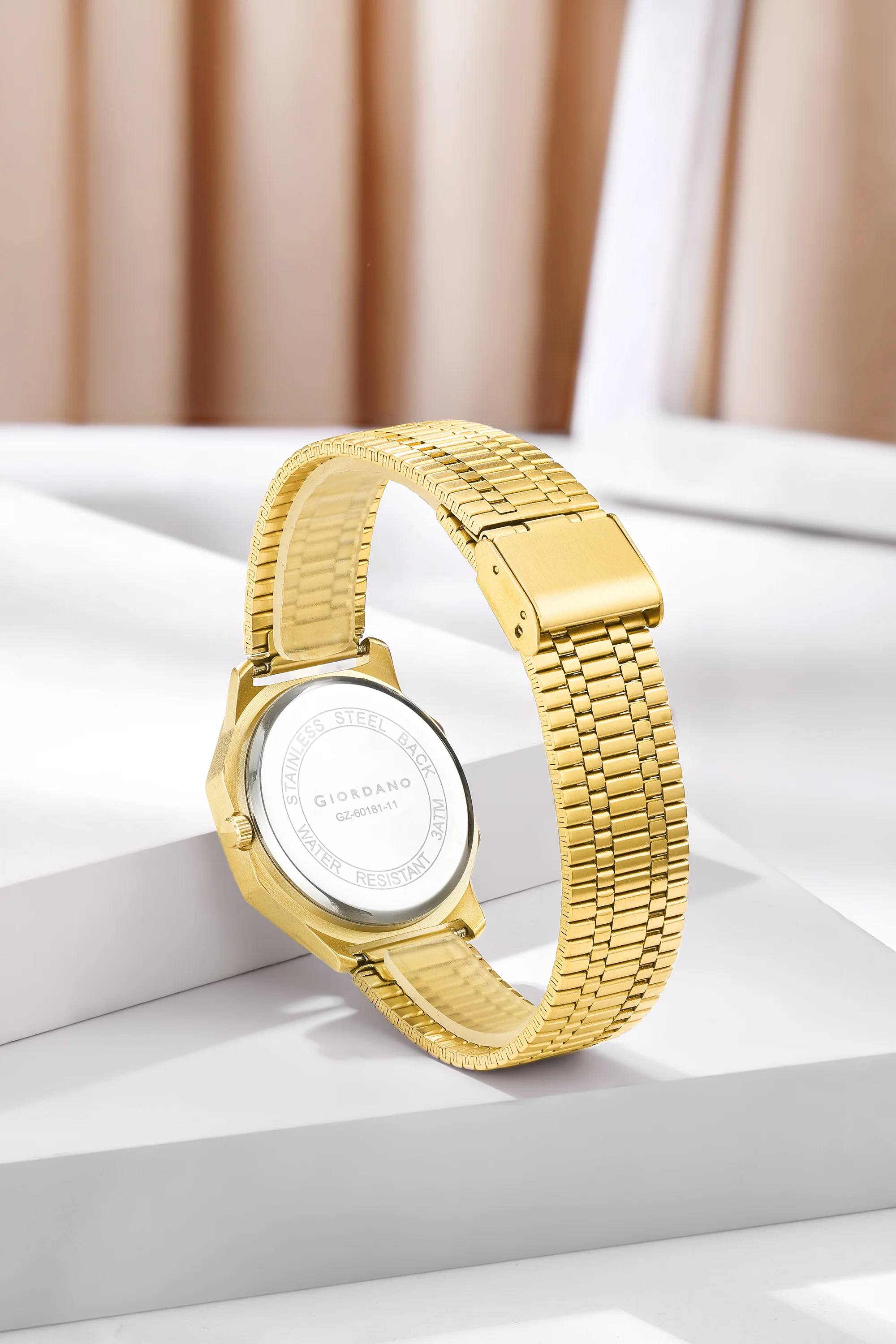 Giordano Primessa Analog Quartz Watch for Women with Textured Round Gold Dial, Hour Markers, Date Display, Water Resistant and Gold Stainless Steel Strap - GZ-60181-11 - Image 4