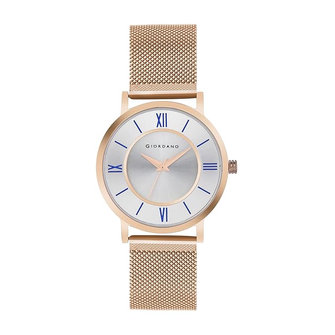 Giordano Rose Gold Analog Stylish Watch for Couple with Stylish dial with Roman Indicess and mesh Metal Strap GD-1172-SETA-11 - Image 5