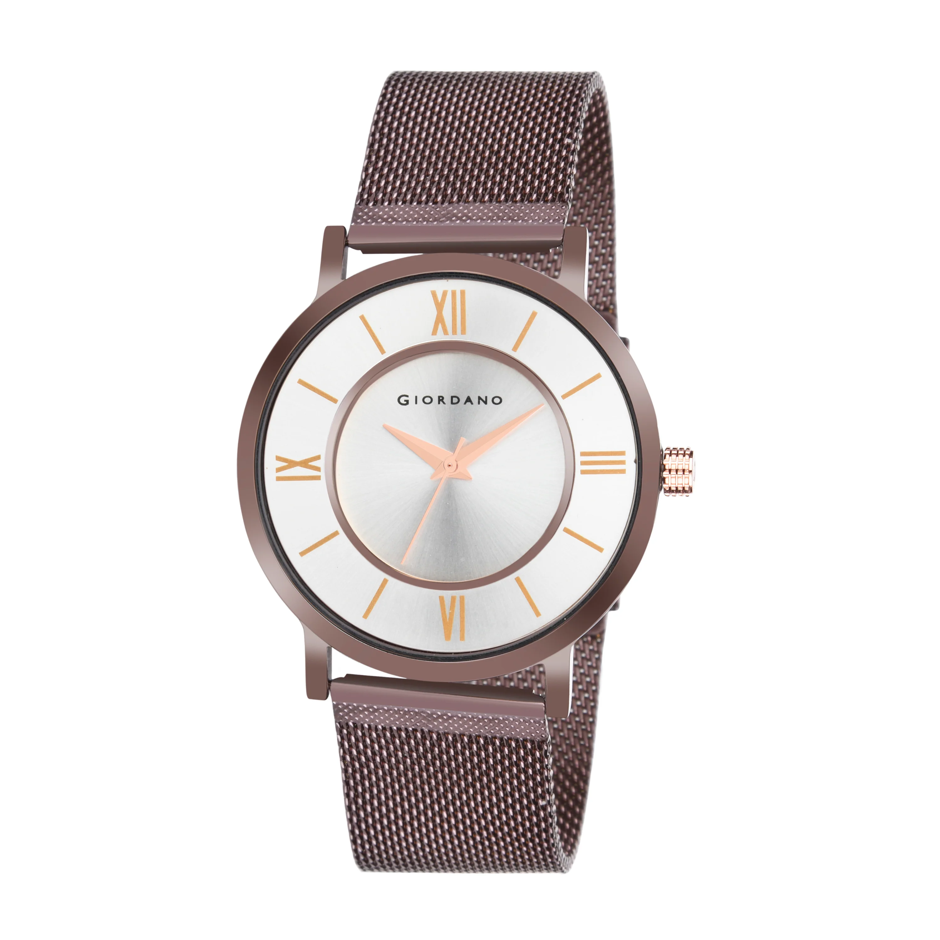 Giordano Rose Gold Analog Stylish Watch for Couple with Stylish dial with Roman Indicess and mesh Metal Strap GD-1172-SETA-33 - Image 3