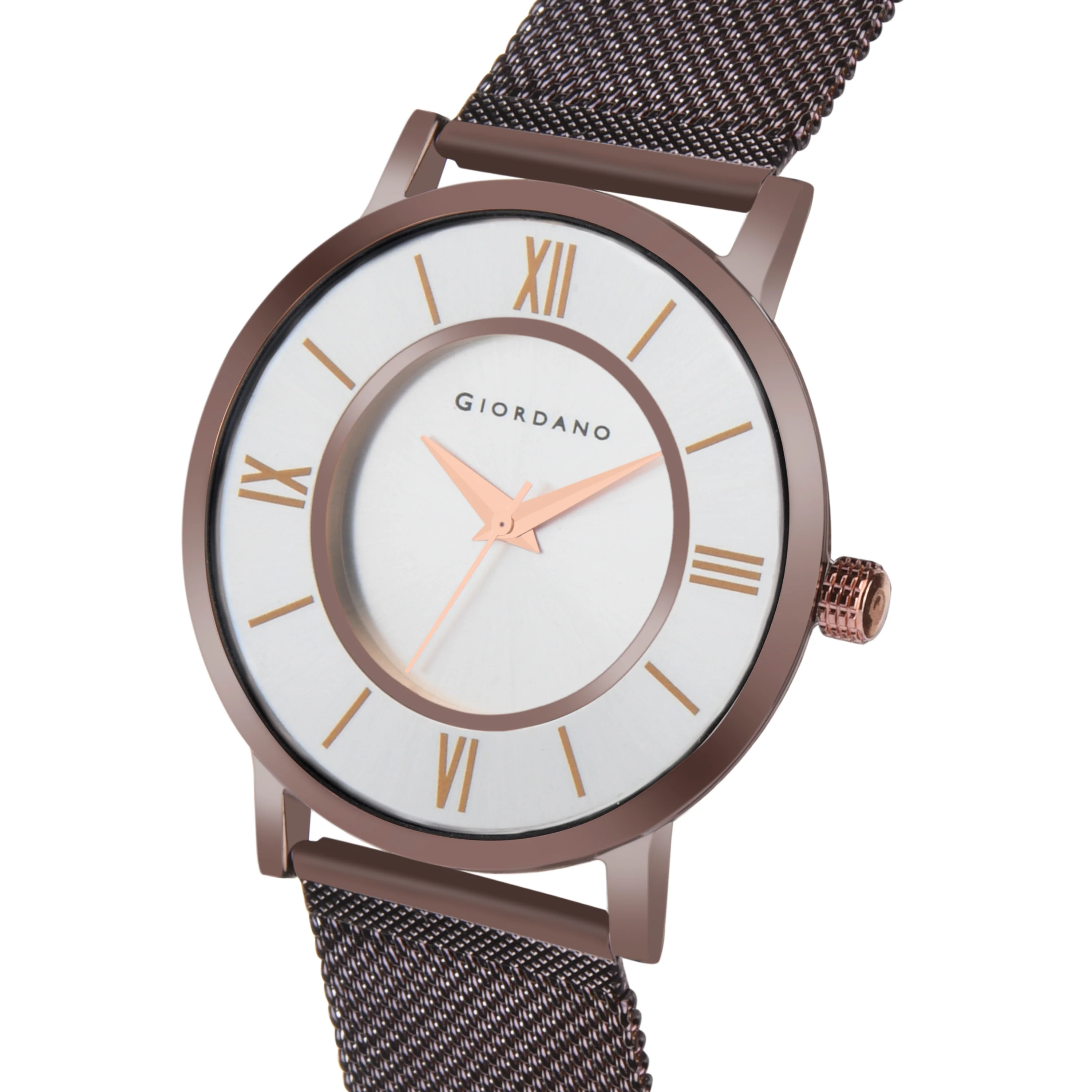 Giordano Rose Gold Analog Stylish Watch for Couple with Stylish dial with Roman Indicess and mesh Metal Strap GD-1172-SETA-33 - Image 4