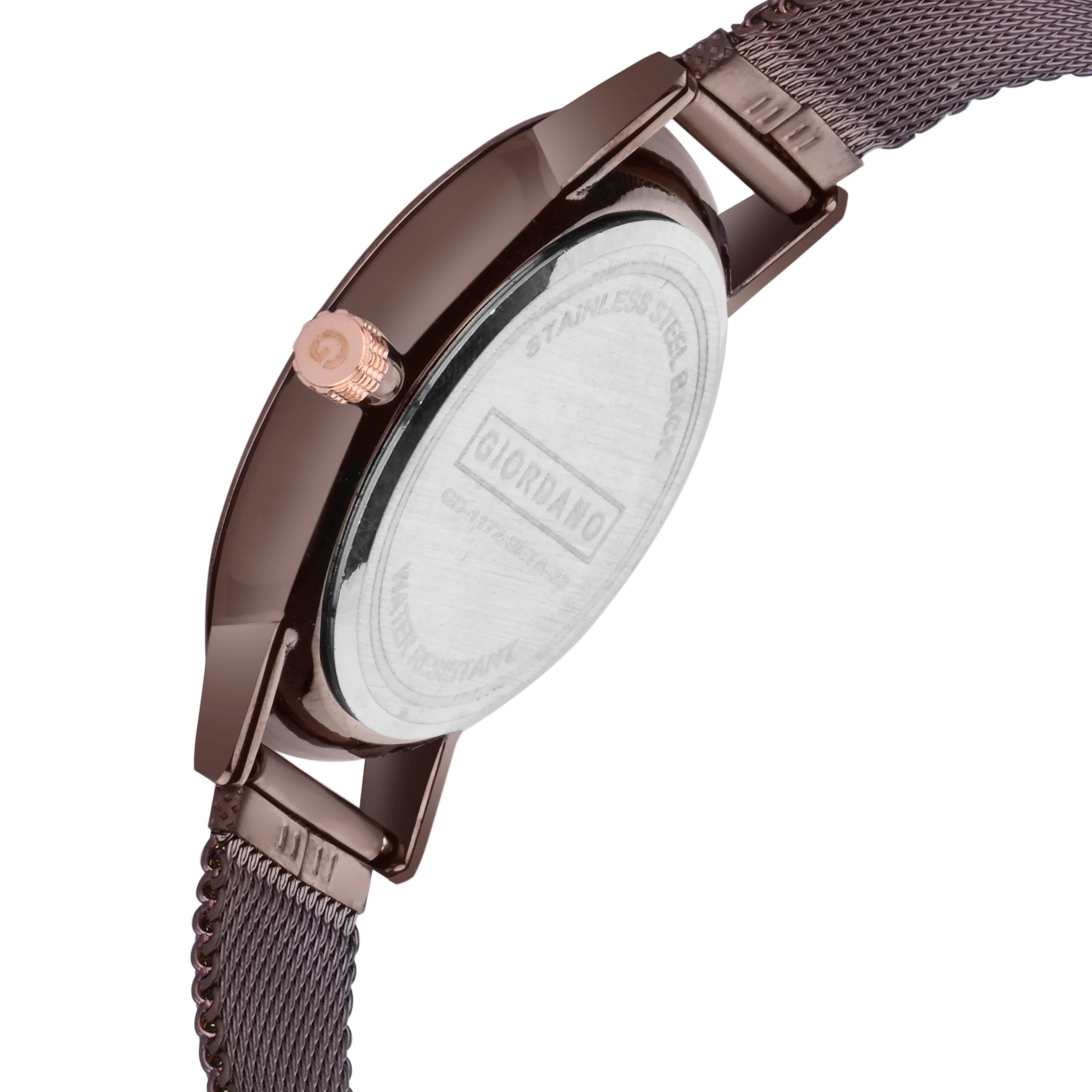 Giordano Rose Gold Analog Stylish Watch for Couple with Stylish dial with Roman Indicess and mesh Metal Strap GD-1172-SETA-33 - Image 5