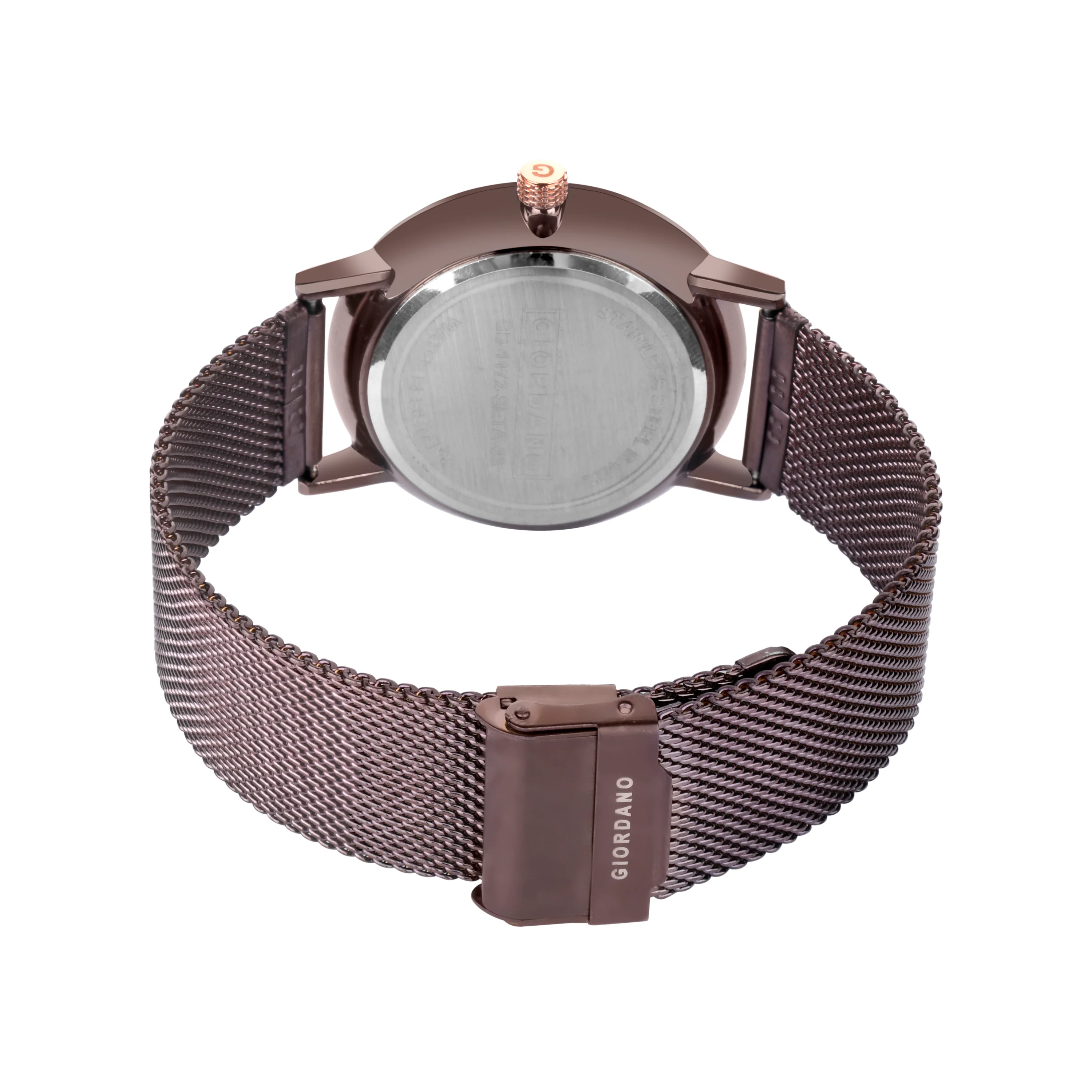 Giordano Rose Gold Analog Stylish Watch for Couple with Stylish dial with Roman Indicess and mesh Metal Strap GD-1172-SETA-33 - Image 6