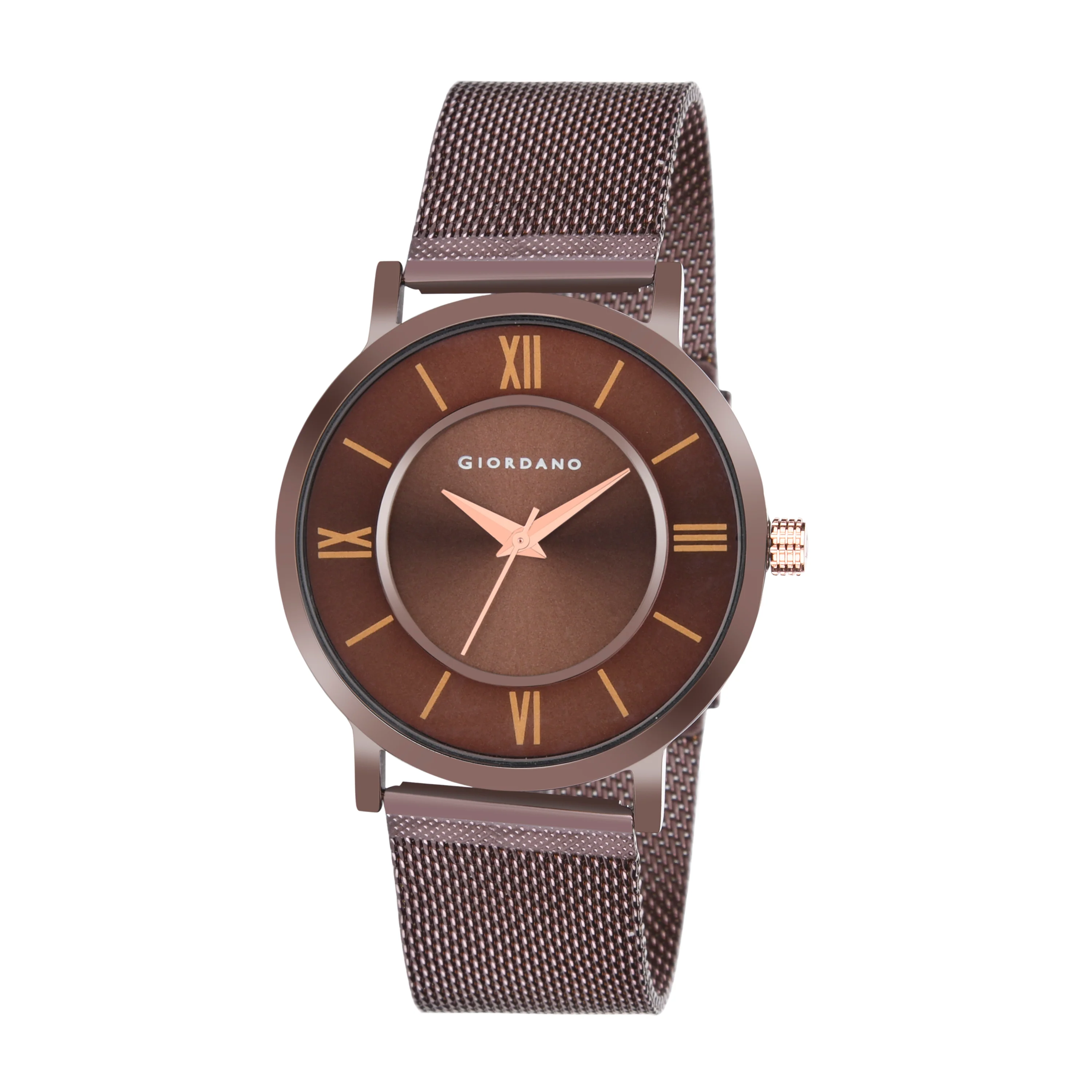Giordano Rose Gold Analog Stylish Watch for Couple with Stylish dial with Roman Indicess and mesh Metal Strap GD-1172-SETA-55 - Image 3