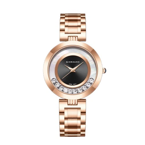 Giordano Rose Gold Dancing Diamonds Collection Analogue Watch for Women with Elegant Stainless Steel Strap and 3 Hand Mechanism GZ-60083-11 - Image 4