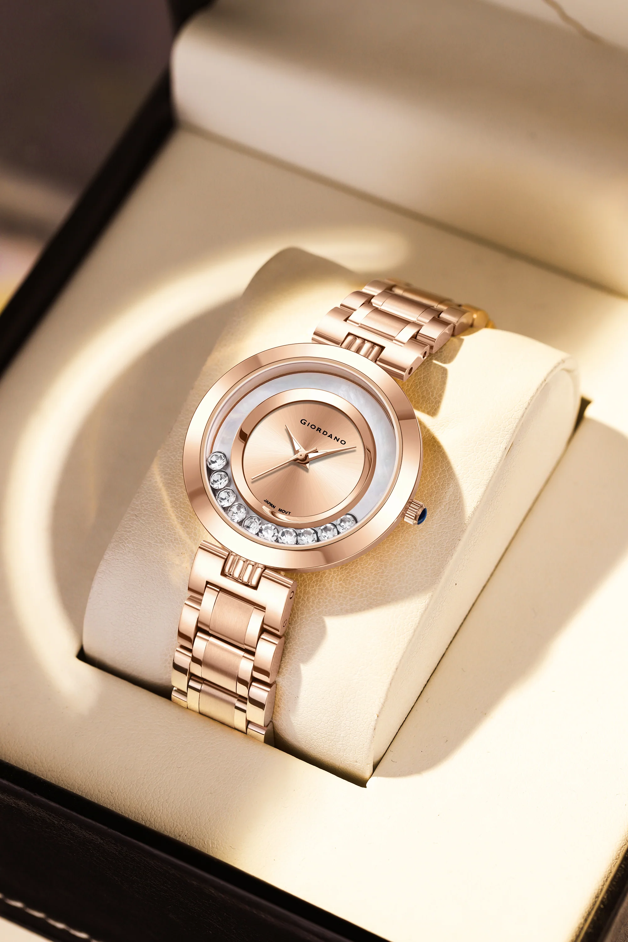 Giordano Rose Gold Dancing Diamonds Collection Analogue Watch for Women with Elegant Stainless Steel Strap and 3 Hand Mechanism GZ-60083-22 - Image 3