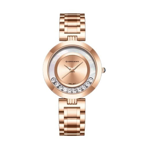 Giordano Rose Gold Dancing Diamonds Collection Analogue Watch for Women with Elegant Stainless Steel Strap and 3 Hand Mechanism GZ-60083-22 - Image 4