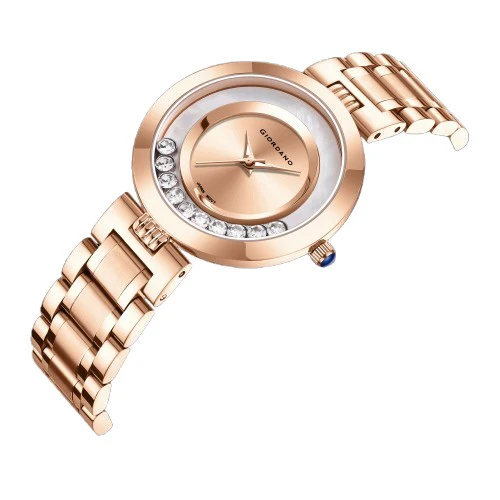 Giordano Rose Gold Dancing Diamonds Collection Analogue Watch for Women with Elegant Stainless Steel Strap and 3 Hand Mechanism GZ-60083-22 - Image 6