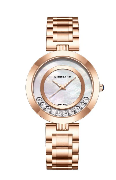 Giordano Rose Gold Dancing Diamonds Collection Analogue Watch for Women with Elegant Stainless Steel Strap and 3 Hand Mechanism GZ-60083-55 - Image 5