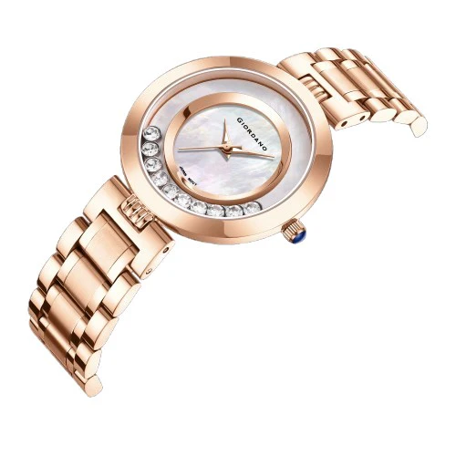 Giordano Rose Gold Dancing Diamonds Collection Analogue Watch for Women with Elegant Stainless Steel Strap and 3 Hand Mechanism GZ-60083-55 - Image 6