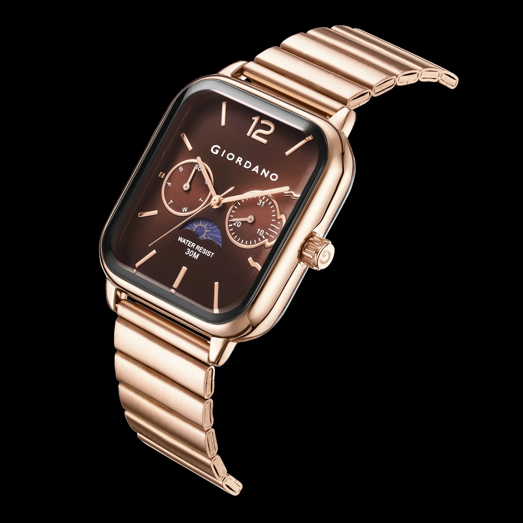 Giordano Silver Classic Square Analog Watch for Men with Moon Phase Display and Stainless Steel Strap GZ-50117-55 - Image 4