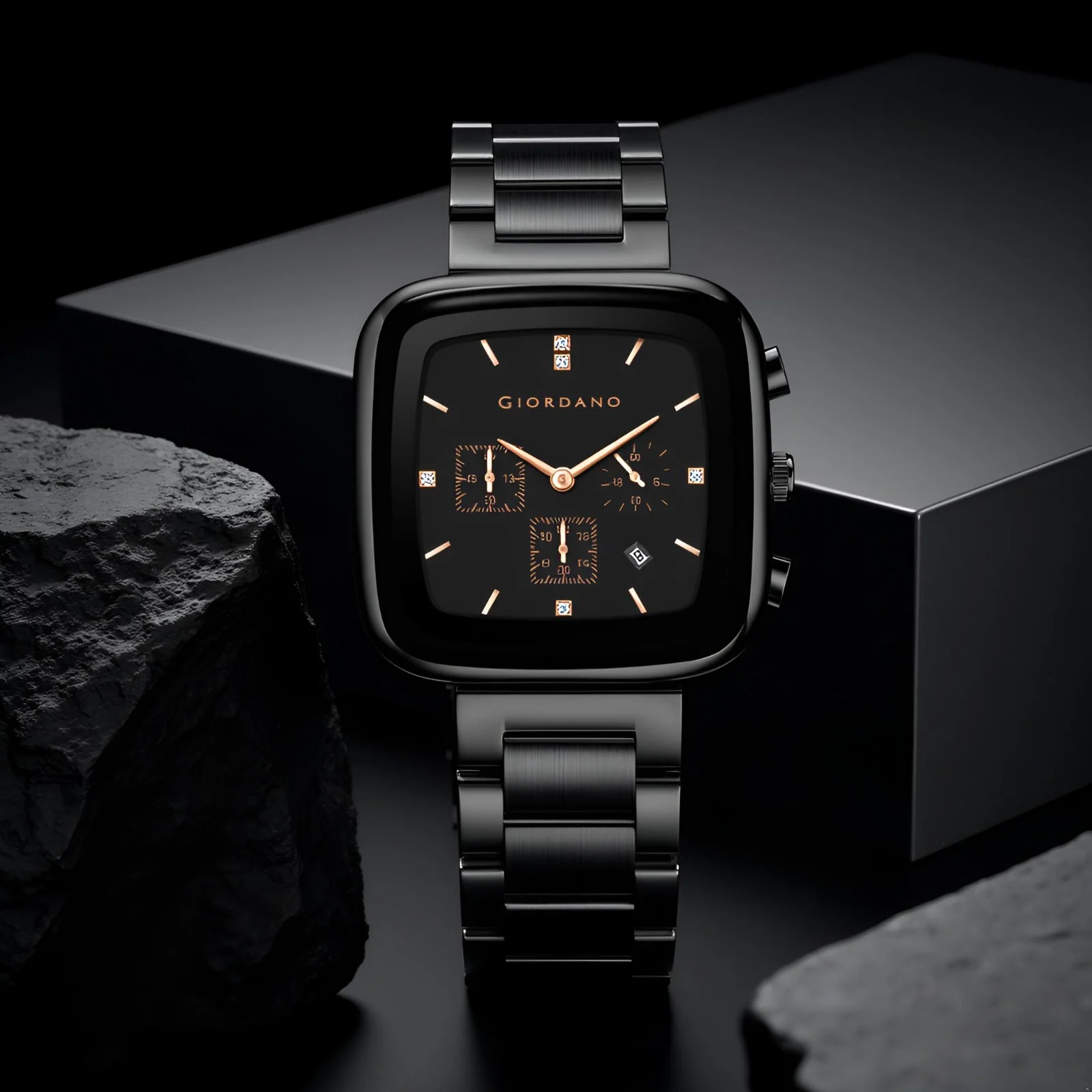 Giordano Square Face Watch for Men – Multifunction Dial with Date Display, Sleek Stainless Steel Strap, Modern Design for Everyday Elegance | GZ-50162-11
