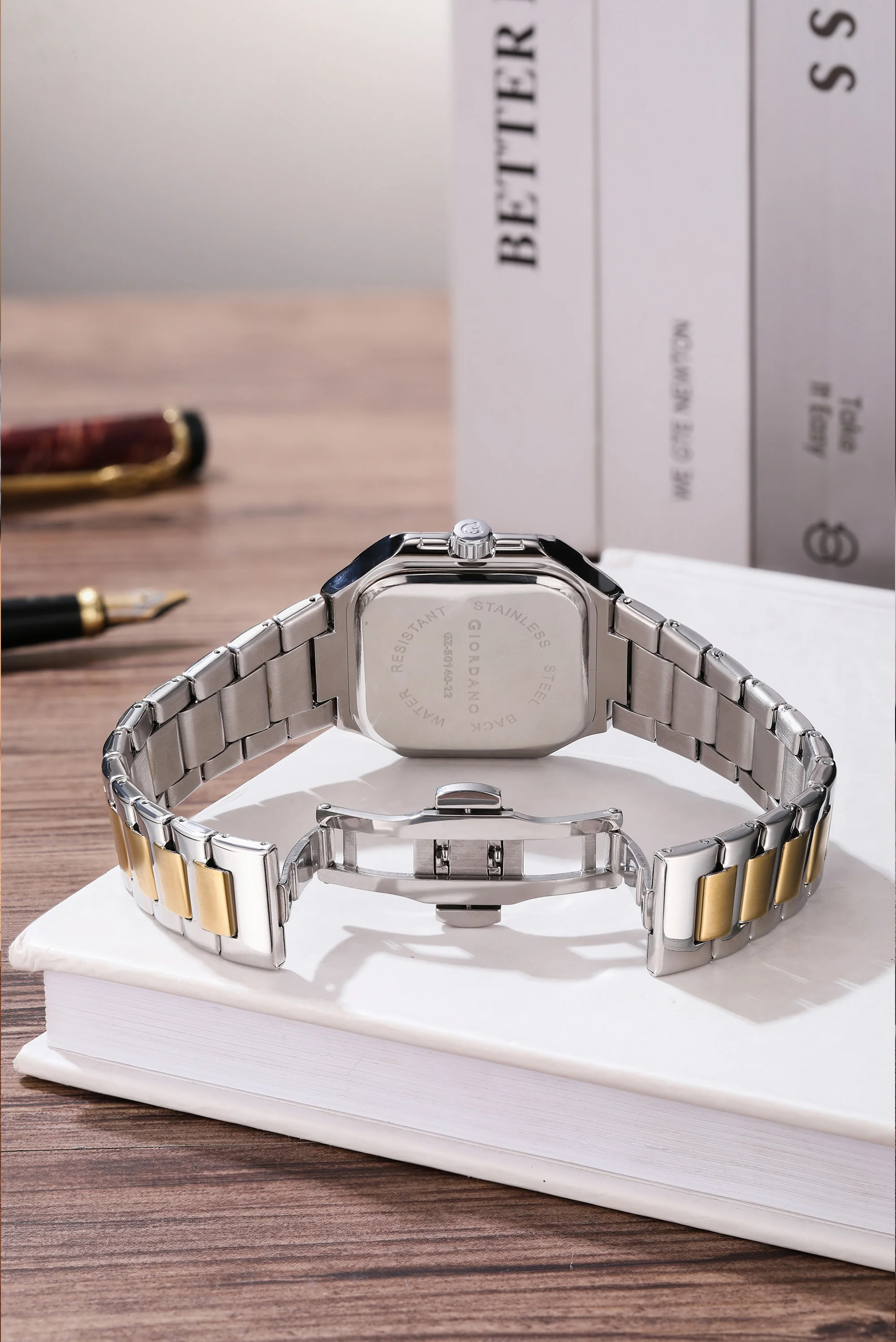 Giordano Square formal Watch for men – Textured Dial,Day & Date Display and Stylish stainless steel strap GZ-50140-22 - Image 6